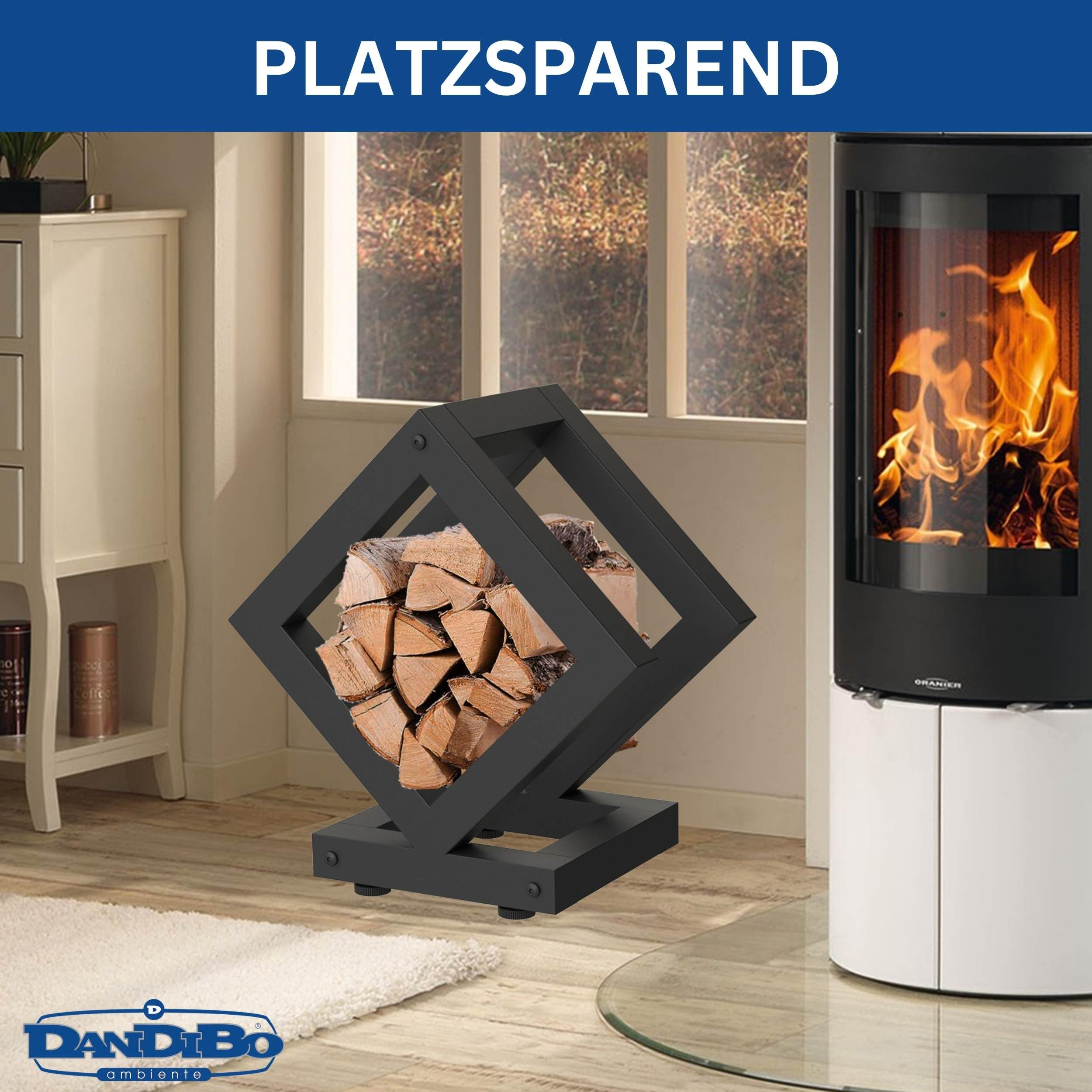 DanDiBo Estantería para leña interior de metal negro cubo cuadrado 96606 – Estantería para leña de madera