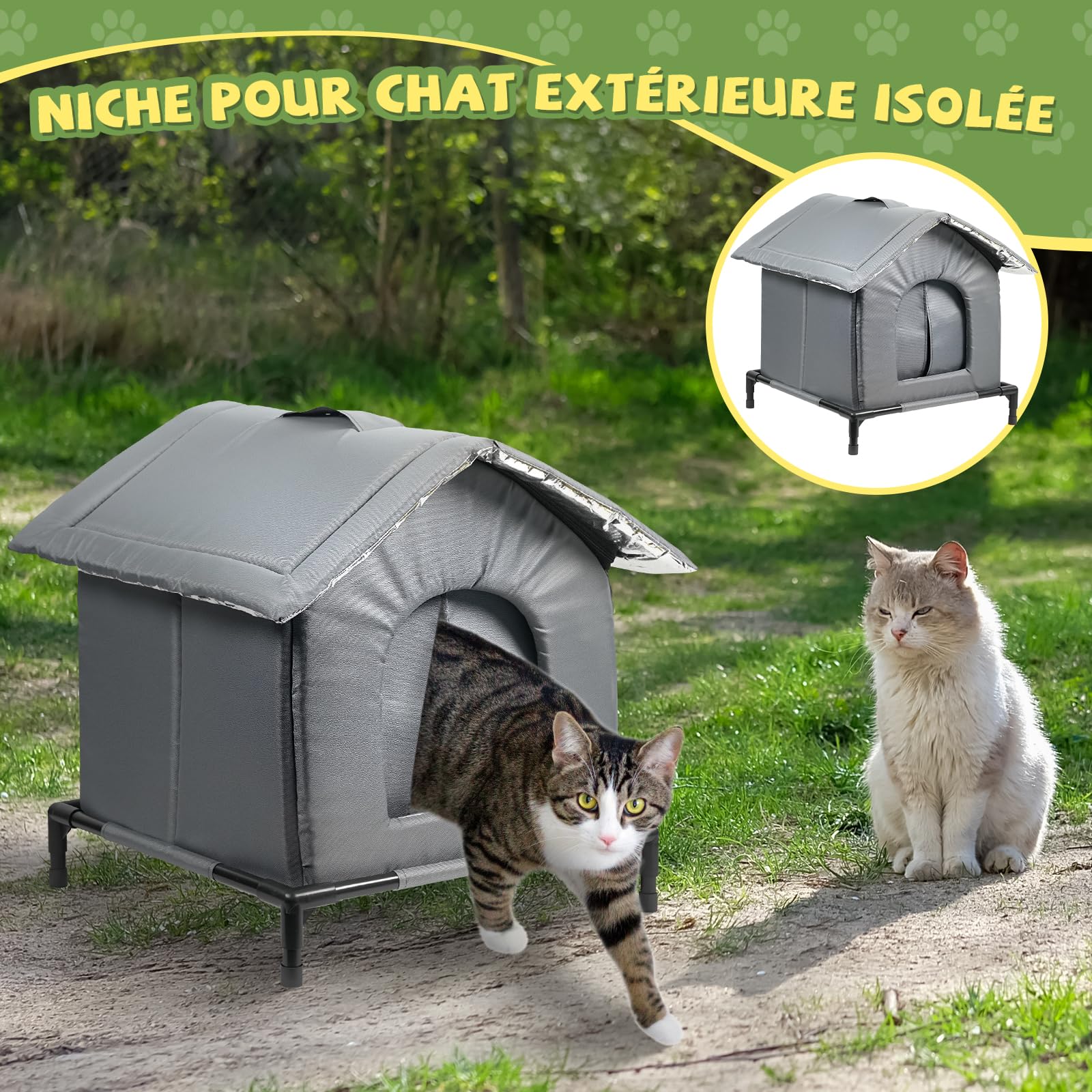 Abri pour Chat Errant, Maison pour Chat Extérieur Imperméable, Niche Extérieure avec Coussin, Protection Contre Pluie et Vent, pour Petits Animaux, Usage Saisonnier Multiple (XL)