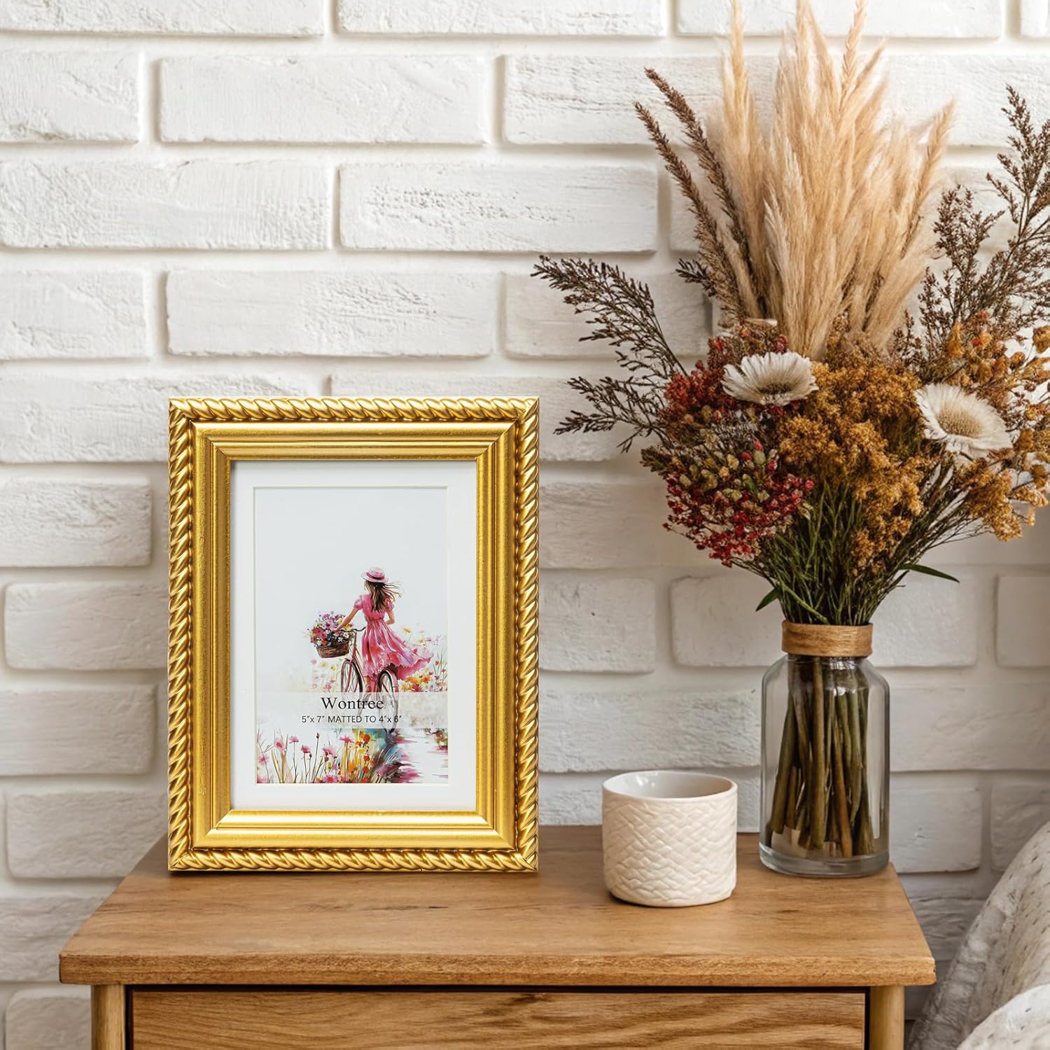 5x7 Picture Frame Ornate in Gold with Rope Trim, Solid Wood with Real Glass, Display 5x7 Photo Matted to 4x6, Vertical and Horizontal for Desk Tabletop or Wall Hanging - Image 2