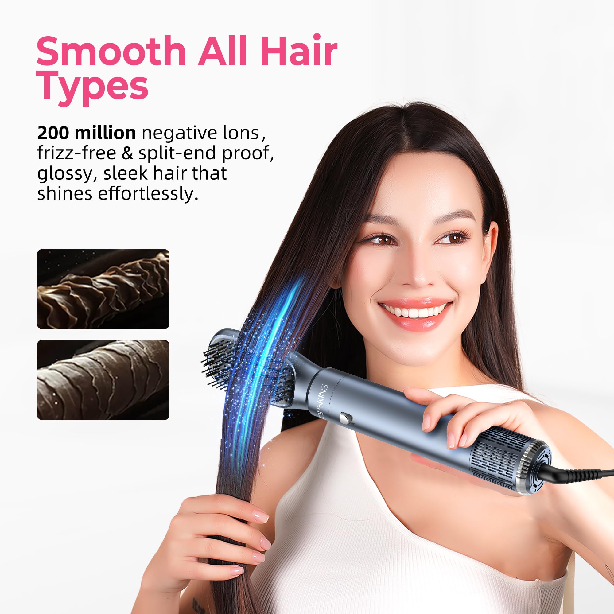 Atopskins Air Styler 6 en 1 Airbrush Pro Cheveux Hair Styler Avec Seche Cheveux Brosse Soufflante, Brosse Seche Cheveux, Brushing Brosse Soufflante, air Boucleur, pour Sécher, Boucler, Lisser