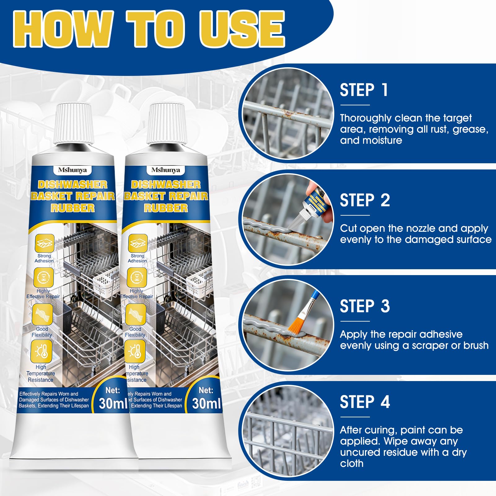 2 oz Dishwasher Rack Repair Coating, Grey Dishwasher Rack Repair Kit with Ten Rubber Sleeves, Insulation and Waterproof, High and Low Temperature Resistant - 4