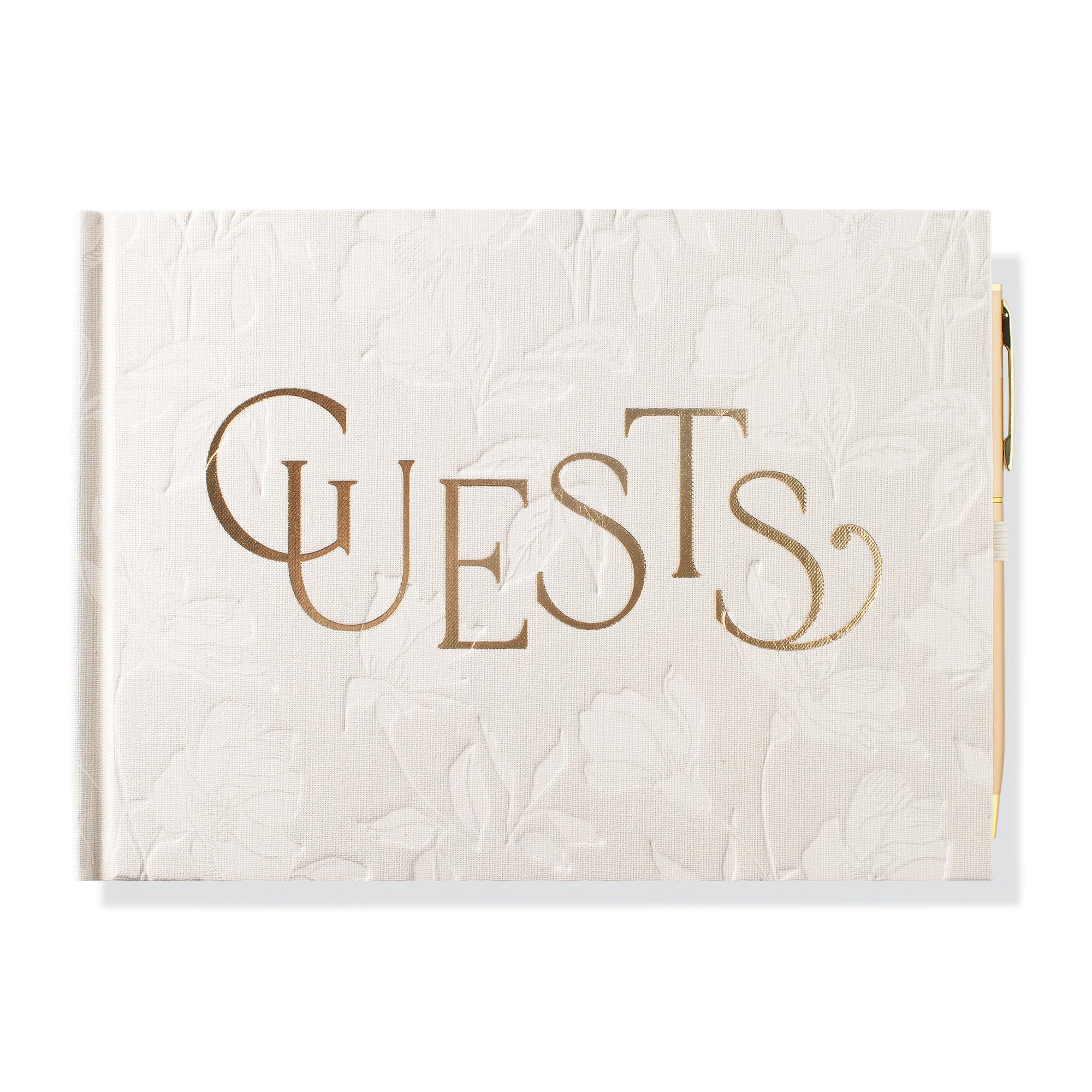 Fringe Studio - Libro de invitados de boda "Fleur Guests" de tapa dura envuelta en tela con bolígrafo delgado, 8.5 x 6 pulgadas, colección de boda (984GBP001)