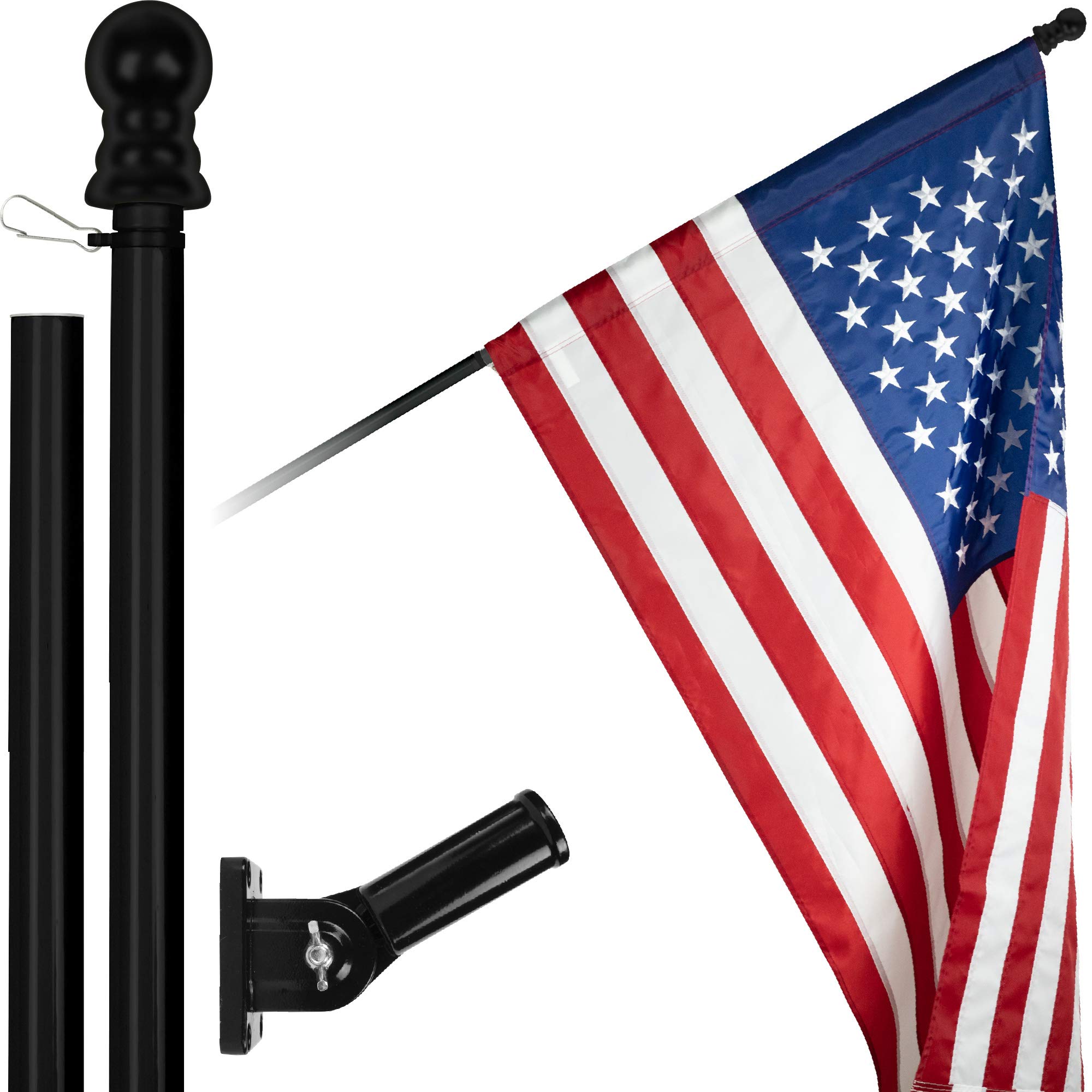 G128-6 Feet Spinning Flagpole (Black) American Flag Pole Sleeve Embroidered 3x5 ft American Flag Pole Sleeve (Flag Included) Aluminum Flag Pole