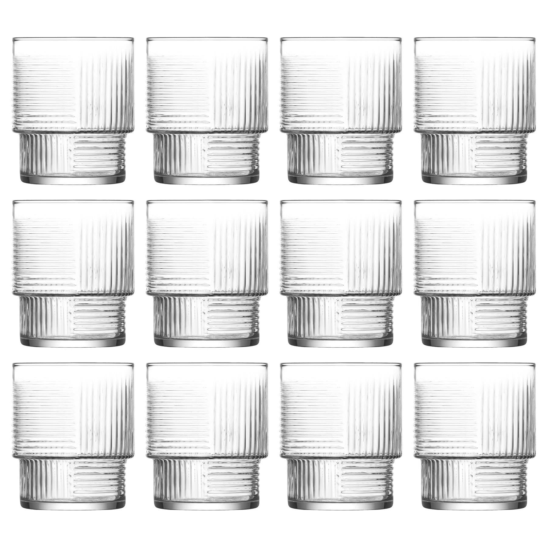 LAV 12x Clear 230ml Helen Stacking Whisky Glasses - Cut Glass Whiskey Rum Vodka Gin Scotch Ice Old Fashioned Cocktail Drinking Tumbler Gift Set