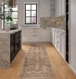 vivorug Brown Runner Rug 2x10 Machine Washable Rug with Non-Slip Backing, Ideal for Kitchen Hallway Entryway Laundry Room - Vintage, Durable, Easy Clean, Low Pile Carpet Runner