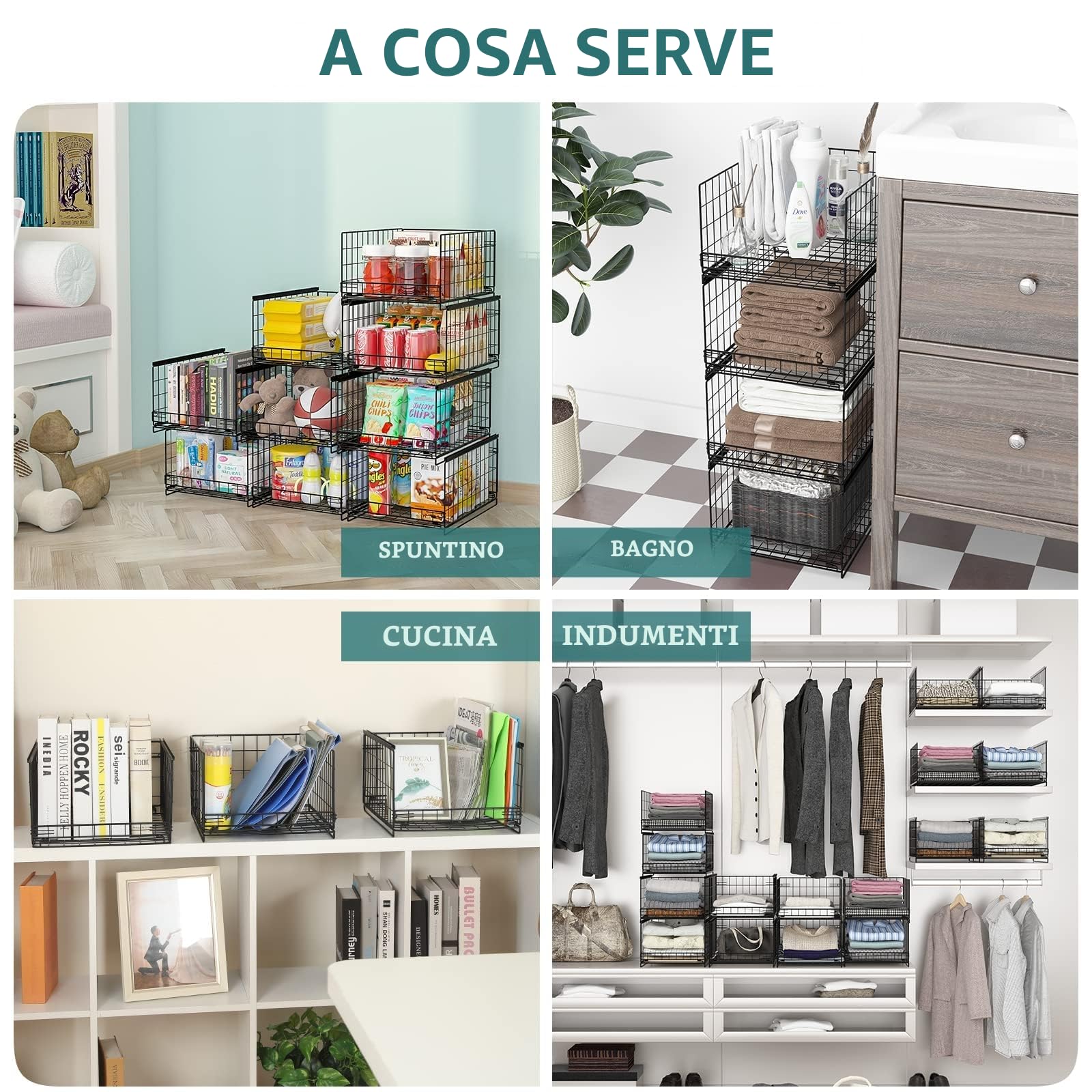 Set di 3 Cassetti per Armadio Interno Organizer Armadio Rigido Cassettiera Armadio Interna Impilabili Pieghevoli Acciaio Inossidabile
