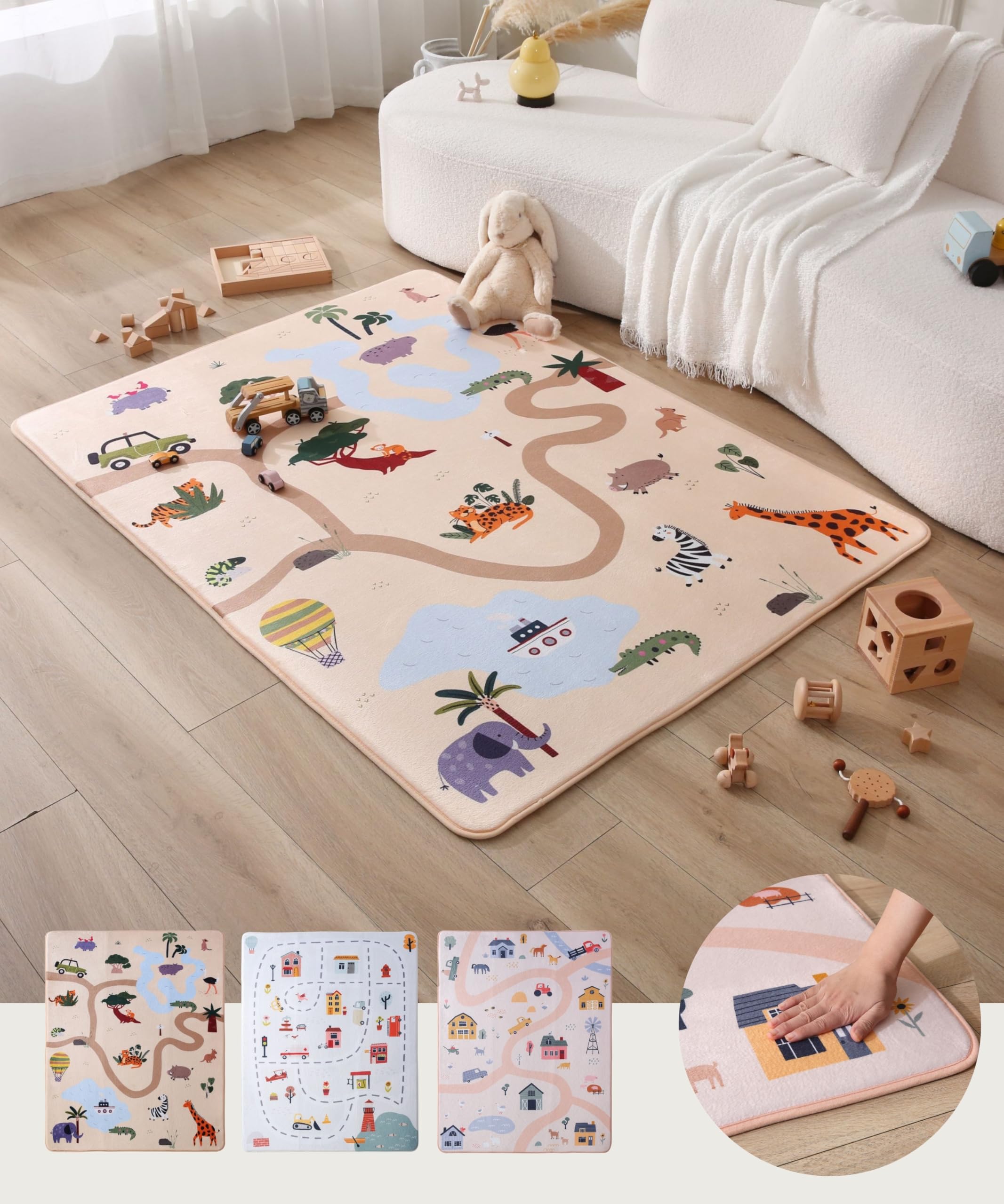 Wolkenweiche Matte Baby 160x120x1,5cm – Kinderzimmer Teppich mit hochwertigem Memory-Schaum – Krabbelmatte Baby mit Rutschfester Unterseite – Autoteppich für Kinder, Kinderteppich, Straßenteppich