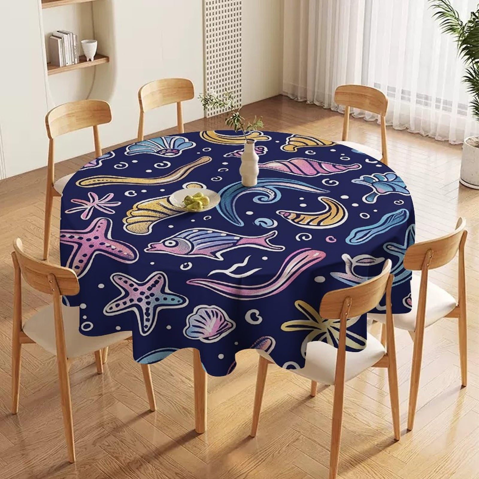 Nappe ronde pour mariage et fête, tissu bleu foncé chic pour décoration d'intérieur