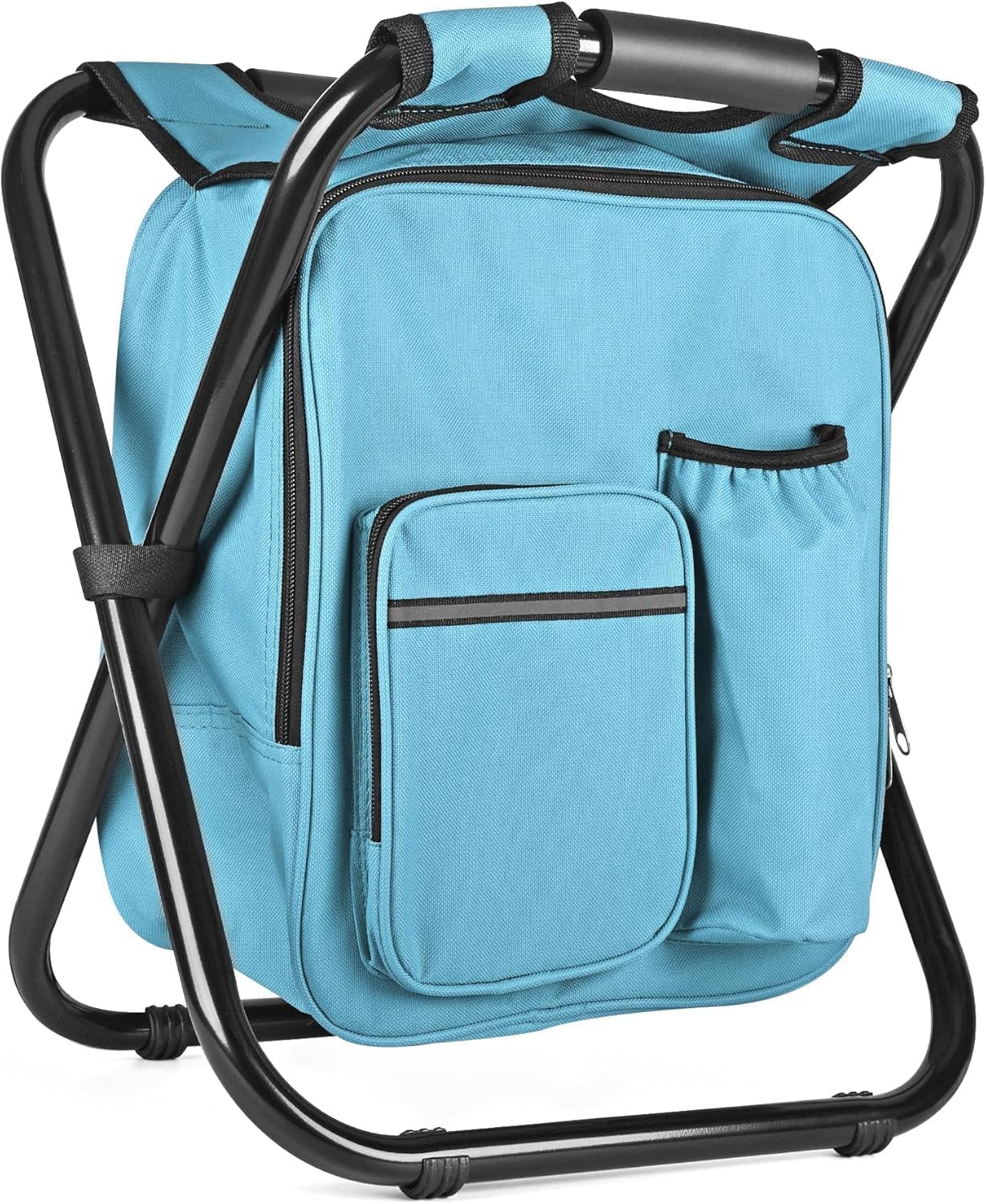 Kikerike Taburete con mochila, silla enfriadora resistente de 400 libras de carga máxima portátil, taburete ligero con mochila plegable para pesca, camping, caza, pesca, color azul cielo