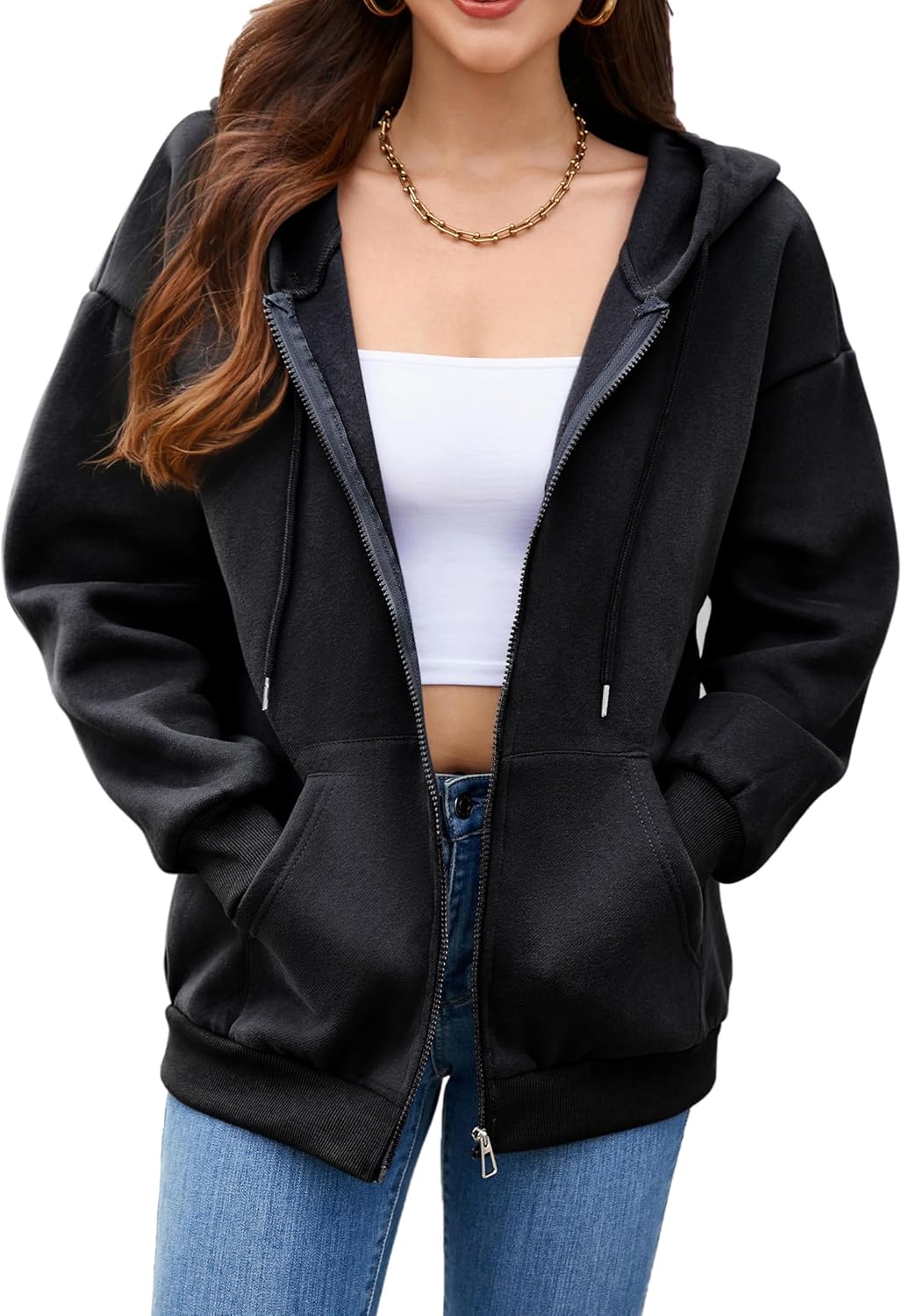 Hoodie Zip Up Women Oversized Sweatshirts Fleece Jackets Fall Winter Coats 2025 Fashion