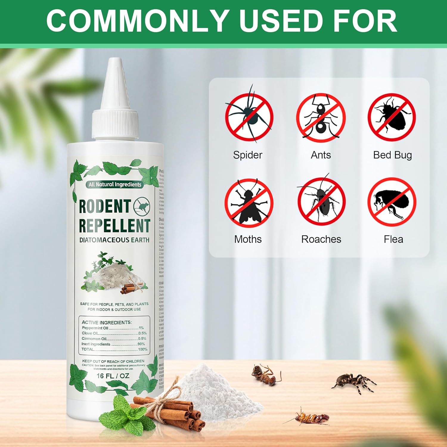Diatomaceous Earth - 100% Chemical-Free Crawling Insect Killer with Powder Duster Included, Family & Pet Friendly, Easy-to-Apply Spout Bottle for Indoor & Outdoor Use