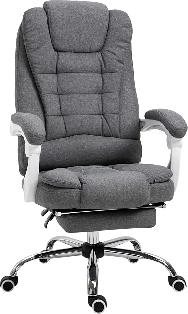 Vinsetto Office Chair with Footrest Computer Swivel Rolling Task Recliner for Home with Retractable Footrest, Arm, Grey