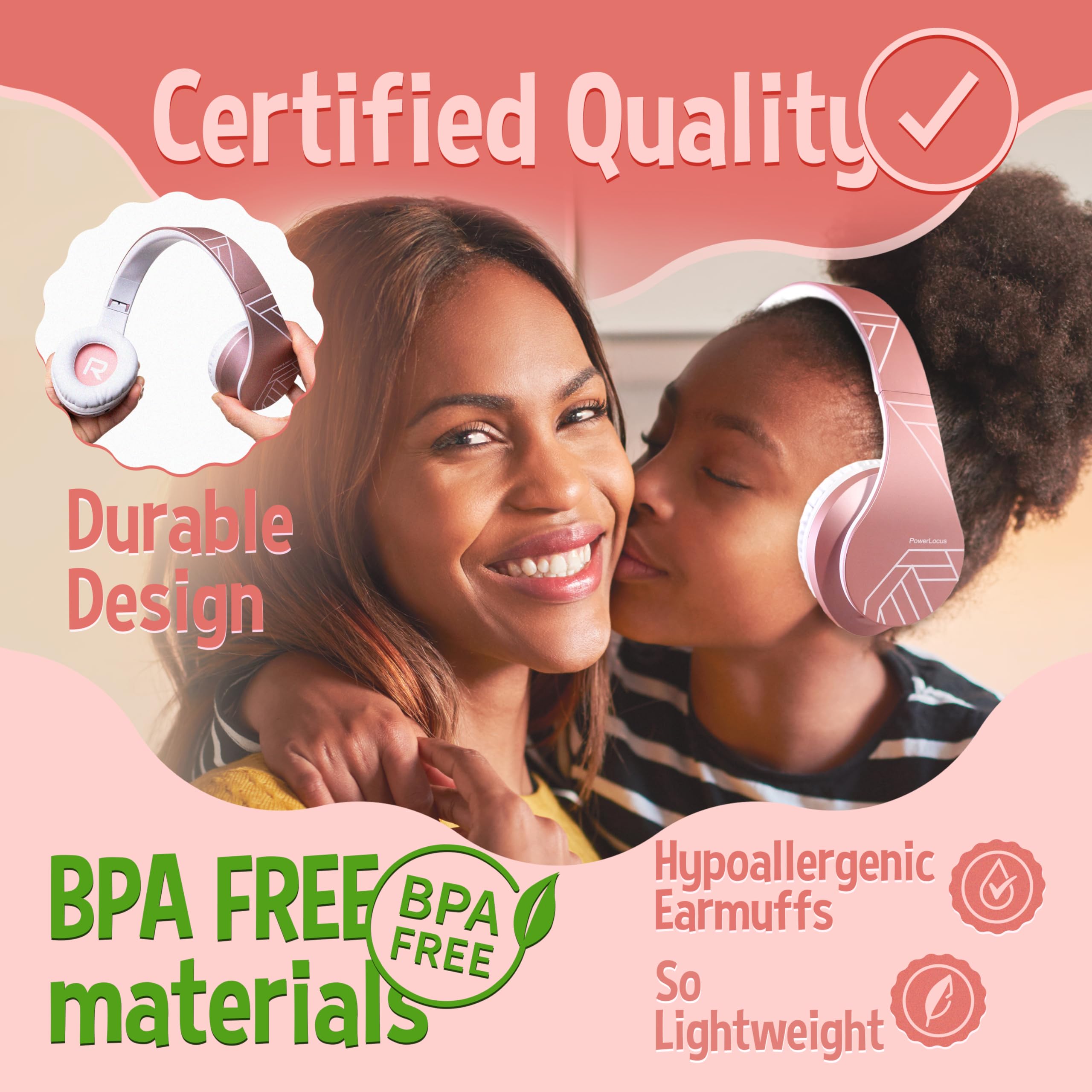Cuffie Bluetooth per Bambini, PowerLocus P2 Cuffie Wireless Over-Ear, Cuffie Bluetooth 5.0 Pieghevoli, limite di volume di 85 dB, con Microfono, Micro SD, Cuffie Wireless e cablato,Custodia da viaggio