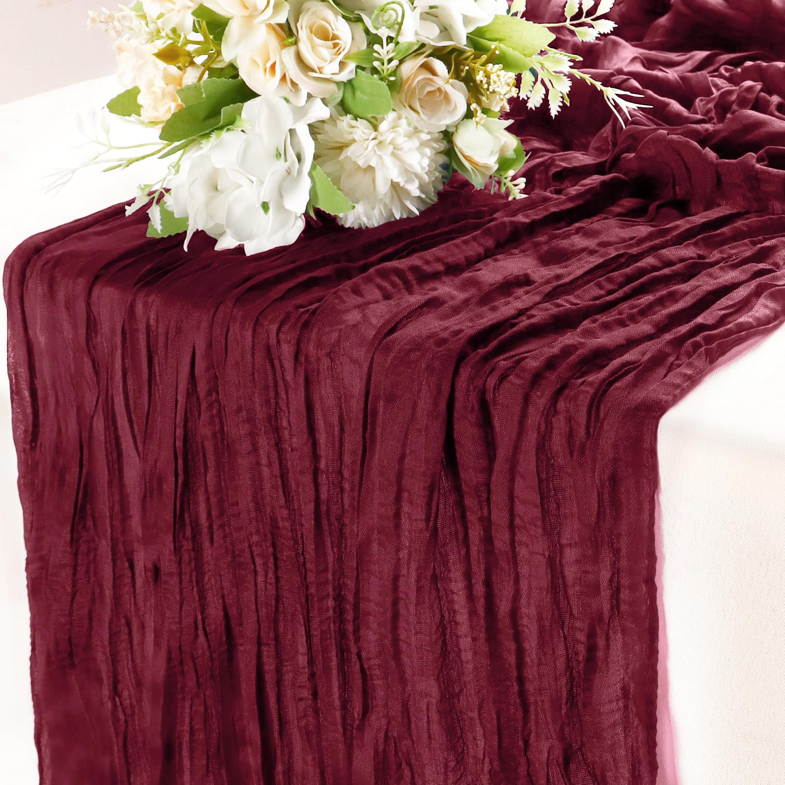 Cheesecloth Table Runner Wine Red 10FT Gauze Rustic Cheese Cloth Dining Table Decor Runners for Mother's Day Party Bridal Wedding Birthday Decorations 1Pack 35x120 Inches