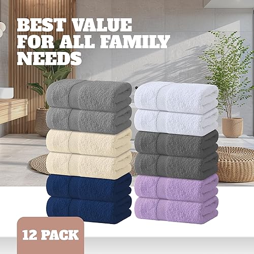 Miniatura 33 de Wealuxe - Toallas de baño blancas de 27 x 54 pulgadas, juego de toallas de algodón para baño, hotel, gimnasio, spa, suaves, extraabsorbentes