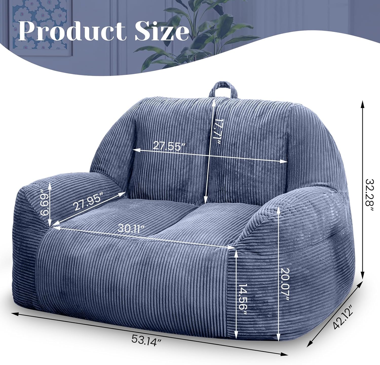 Giant Bean Bag Chair, Faux Fur Bean Bag Chairs for Adults, Fluffy and Comfy Bean Bag with Filler, Big Bean Bag Sofa Chair for Reading, Gaming, Stuffed High-Density Foam (Grey)