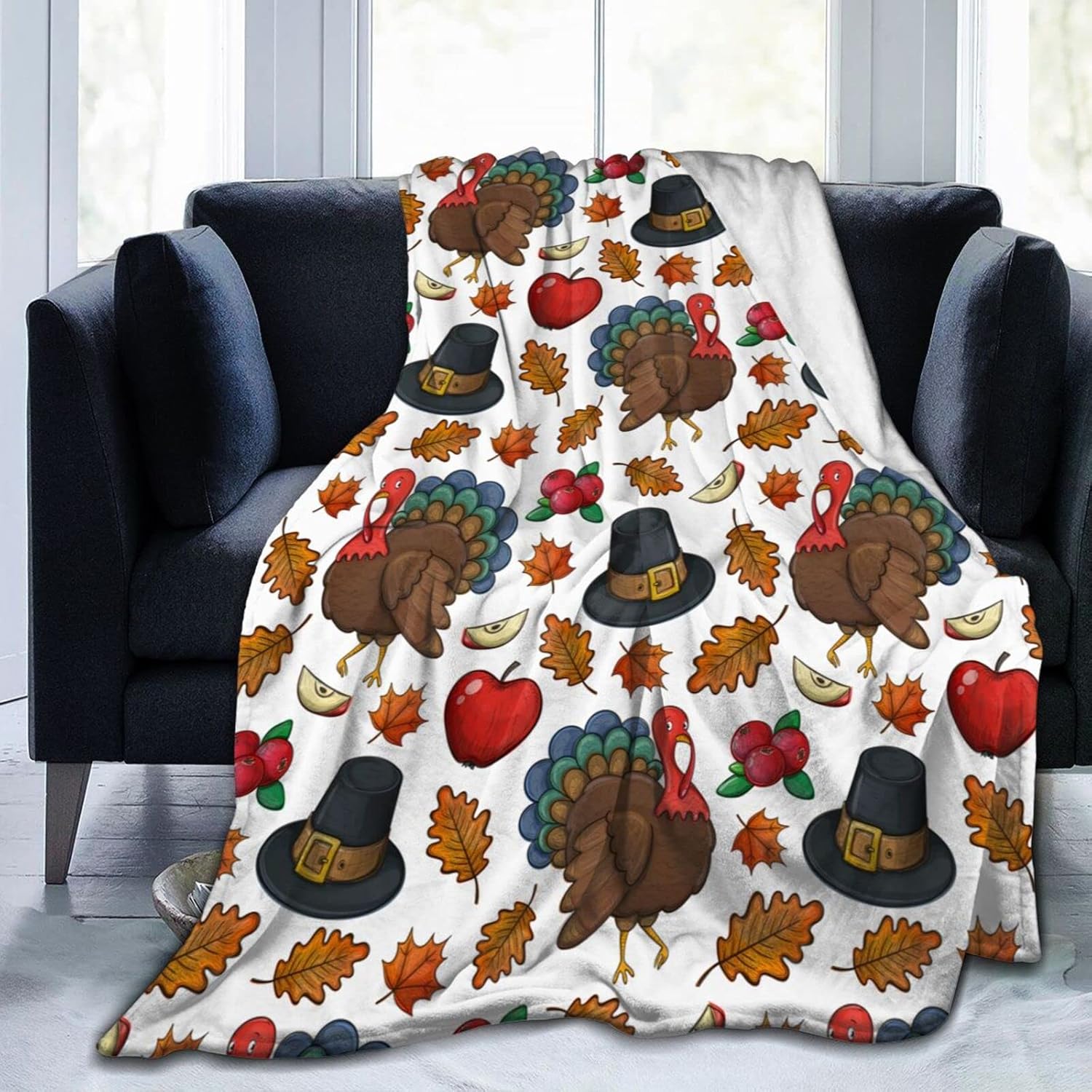 Thanksgiving Turkey Throw Blanket Super Soft Lightweight