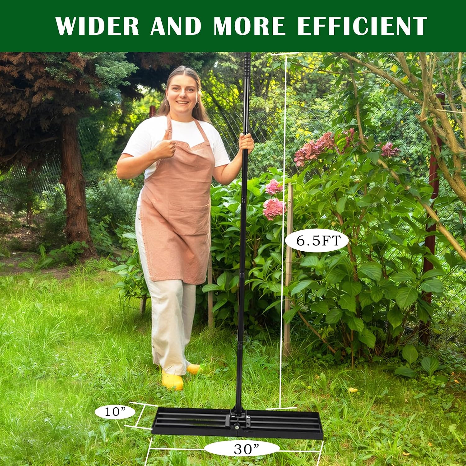 Lawn Leveling Rake, Steel Lawn Leveler with 30"x10" Ground Plate, 78" Adjustable Long Handle, Level Yard Tool for Grass, Golf Field, Level Soil or Dirt Ground, Black