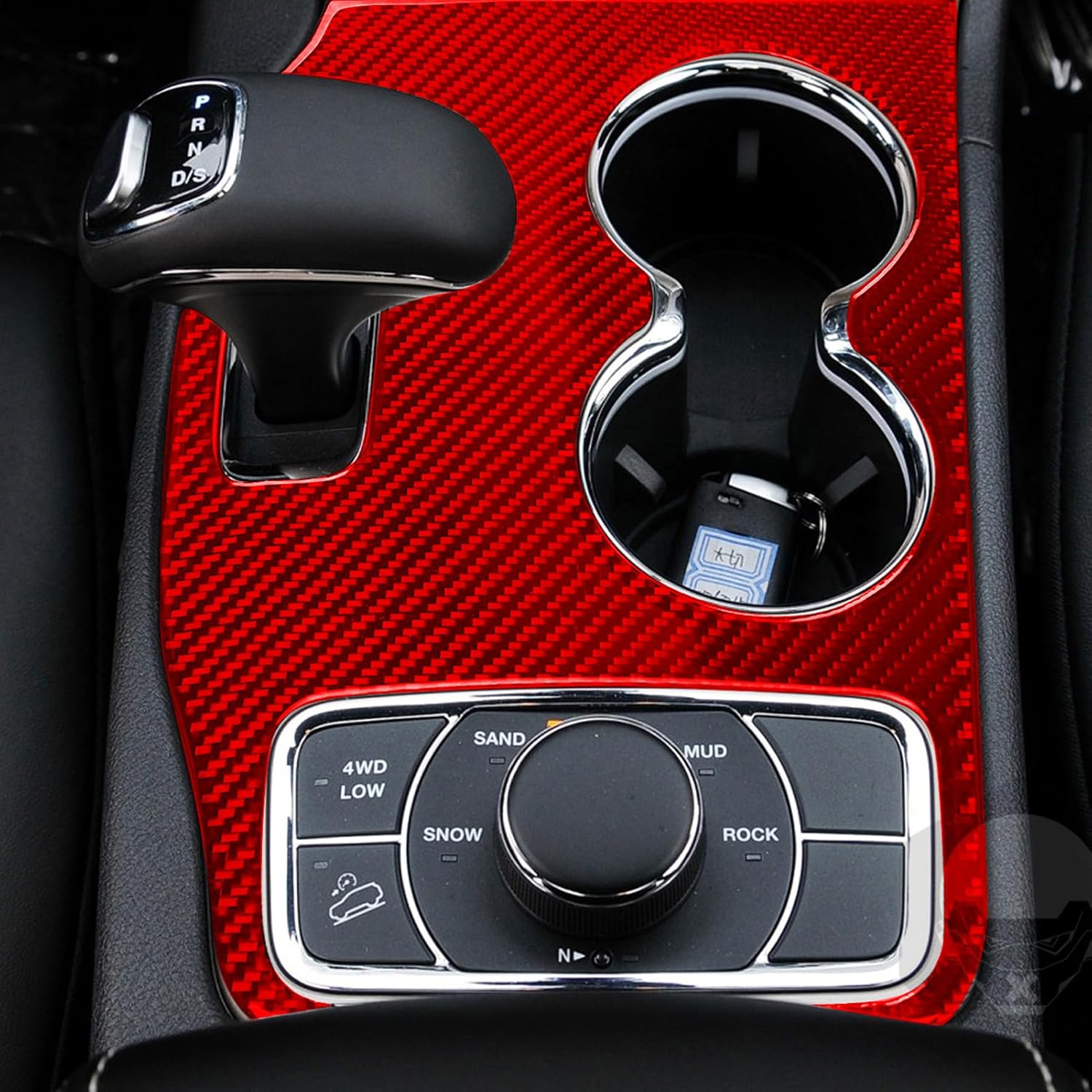 Real 3K Red Carbon Fiber Car Center Console Gear Shift Transmission Panel Cover Decoration Trim Sticker Compatible with Jeep Grand Cherokee WK2 2014-2015 Auto Interior Accessories-Type A