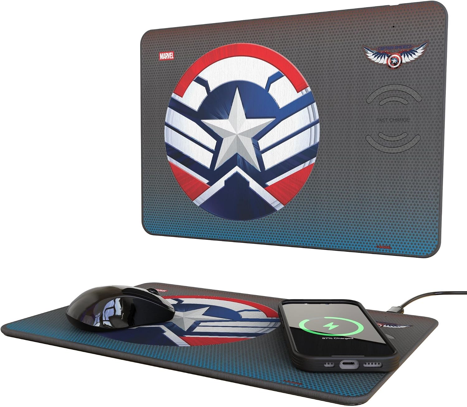 Marvel Avengers Sam Wilson Captain America Grid 15-Watt Wireless Charger and Mouse Pad