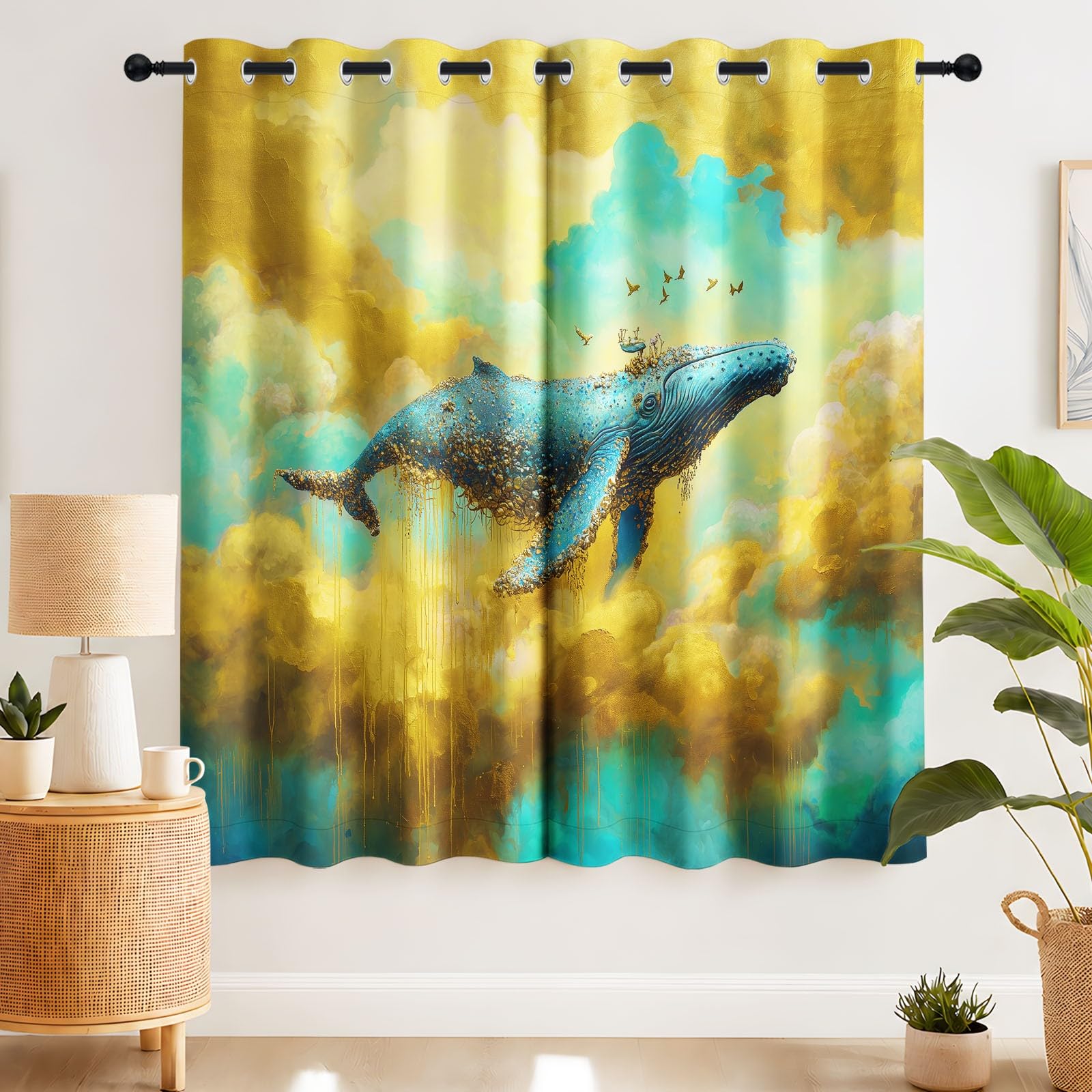 Générique Rideau Occultant Fantaisie Naturel Salon Moderne Thermique Isolant Anti Froid Polyester 2 Pièces 135 x 245 CM Rideaux De Fenêtre Animal Nuage pour Chambre Cuisine Décoration