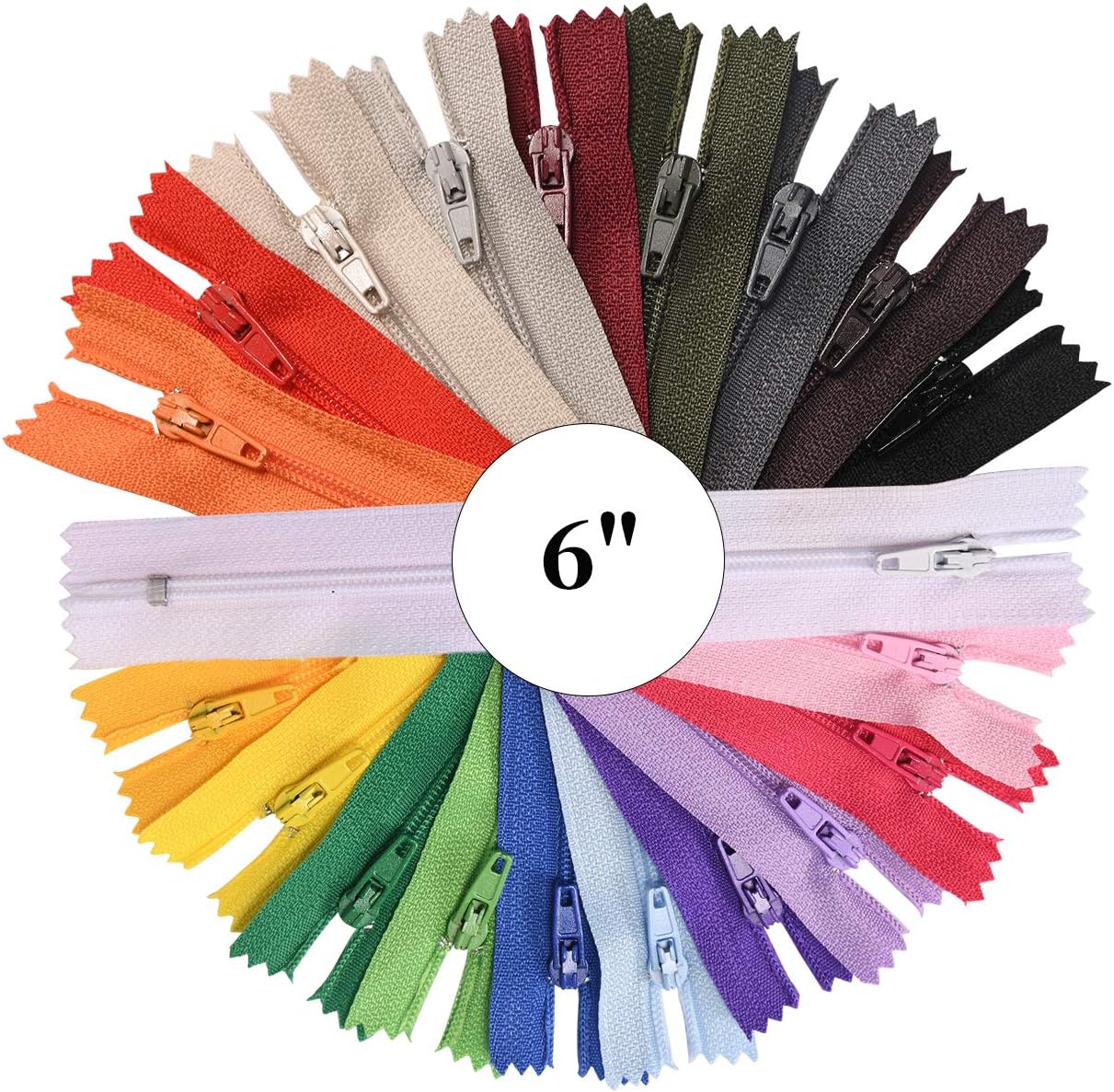 60pcs Nylon Zippers for Sewing,6 Inch Zipper Supplies in 20 Assorted Colors - 3 in Each Color for Tailor Sewing Crafts