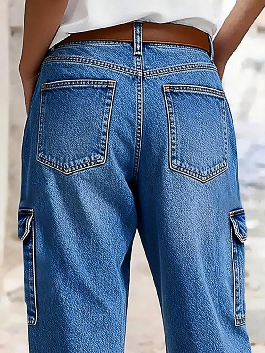 Flamingals Straight Leg Jeans for Women Mid Rise Barrel Cropped Casual Wash Seam Front Flap Pocket Denim Jeans Without Belt - Image 4