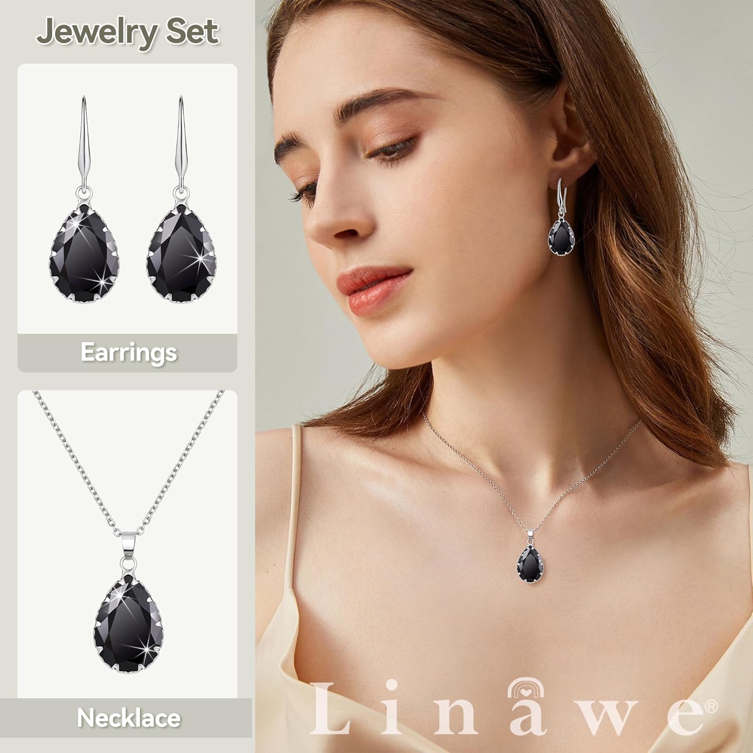 Linawe Crystal Jewellery Sets for Women, Imitation Diamond Pendant Necklace, Rhinestone Drop Dangle Earrings, Birthstone Cubic Zirconia Matching Wedding Jewellery, 14K Gold/Rose Gold/Silver Tones 3 81BfO8WGP0L. AC SL1500