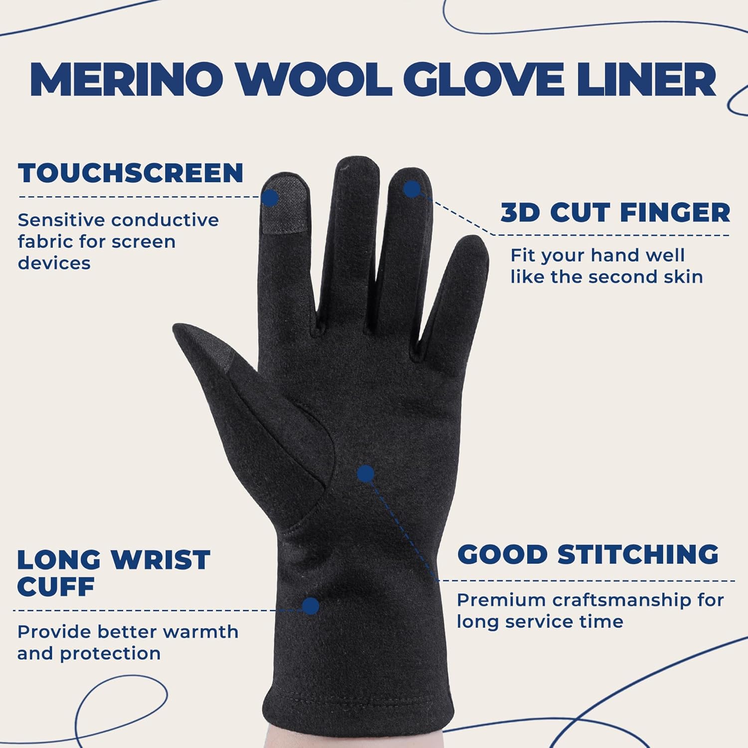 ACUSHLA Merino Wool Glove Liner -Touchscreen Lightweight Base Layer Ski Liner Glove for Men & Women - Image 6