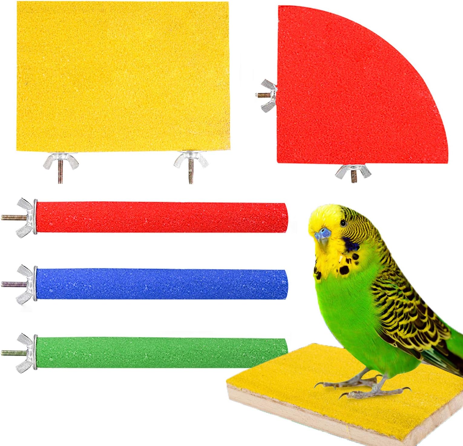 5 Pack Bird Parrot Perches, Natural Wood Perch Stand Platform Paw Grinding Stick Set Cage Accessories For Small Parakeets, Cockatiels, Budgies, Conures