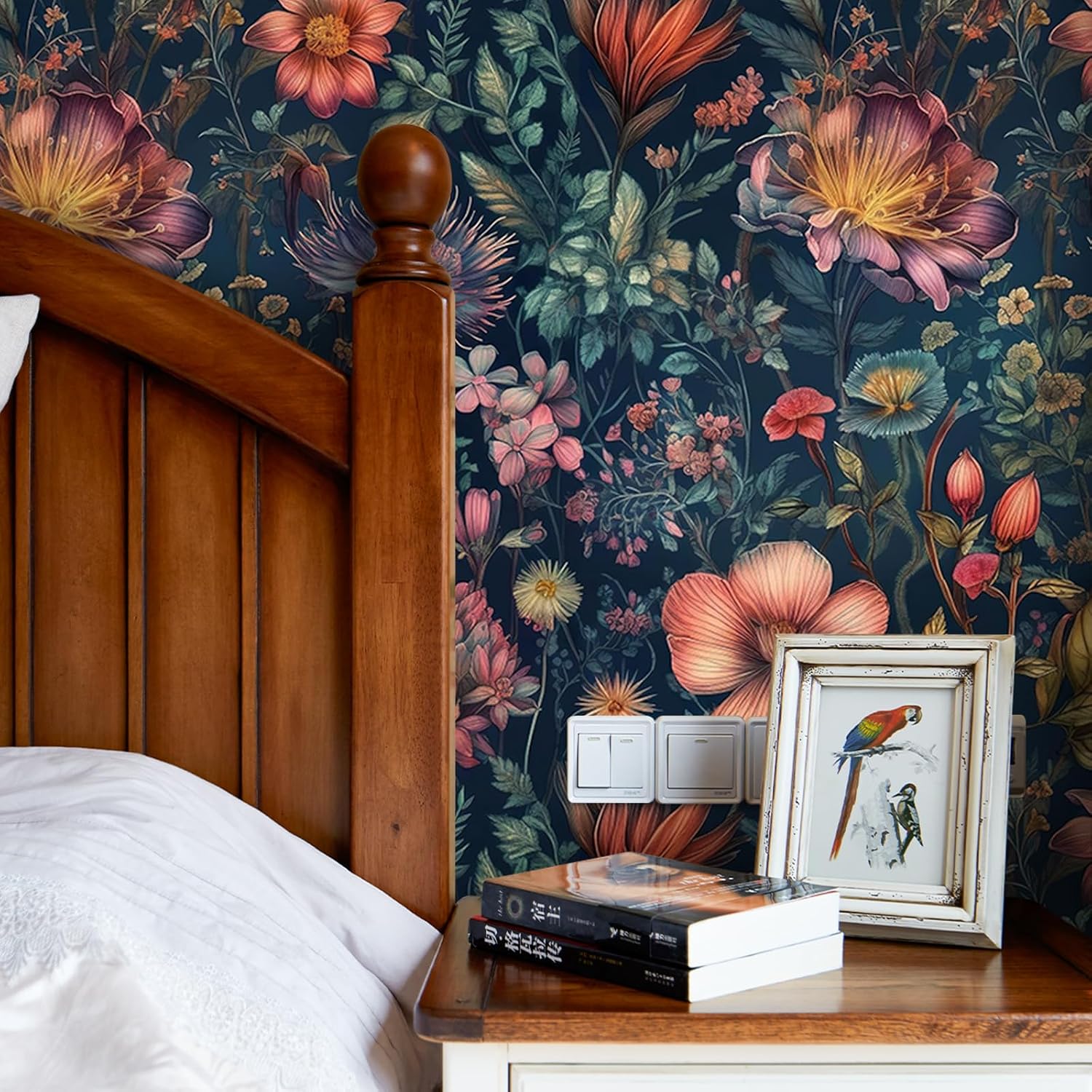 3D Pattern Floral Wallpaper Self Adhesive Peel and Stick Blue Red Botanical Watercolor Vivid Whimsical Flower Contact Paper Removable Waterproof for Bedroom Renter Friendly 17.71"x118.1"
