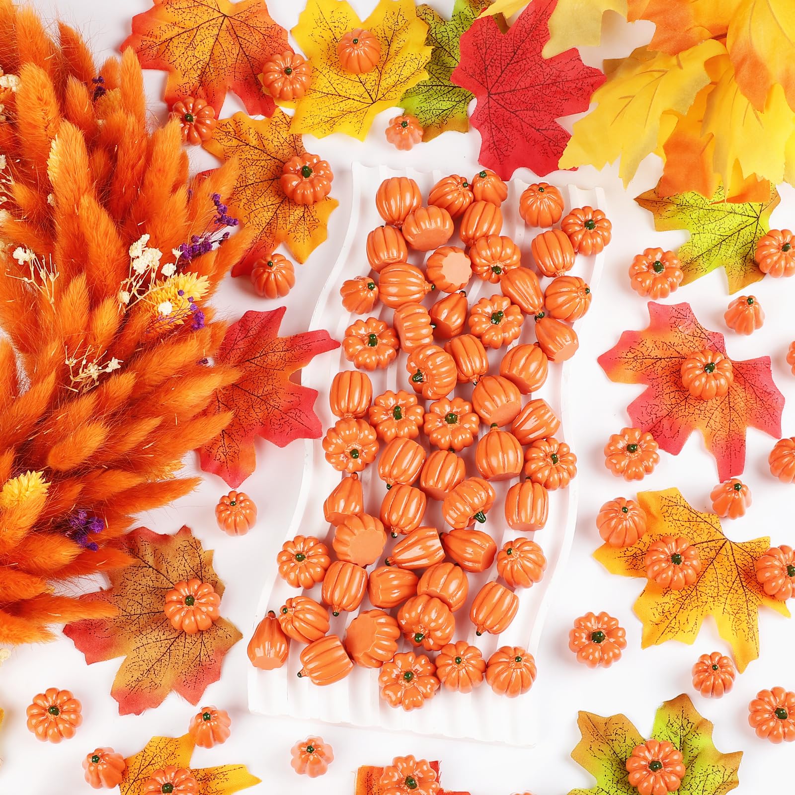YiYa 90Pcs Mini Pumpkin Decorations Fall Harvest Mini Pumpkins Miniature Resin Pumpkins for DIY Vase FillerThanksgiving Fall Home Wedding Decor (Orange) - Image 4