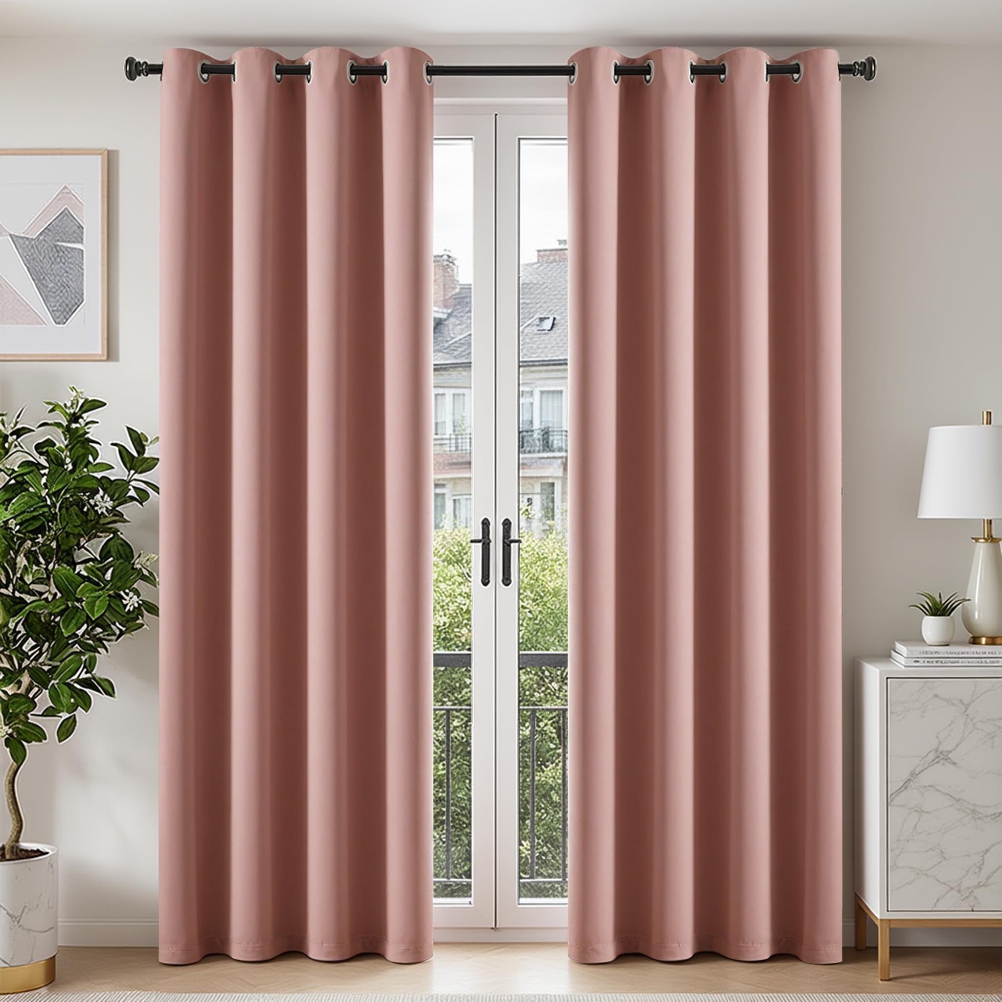 TOPICK Thermal Insulated Room Darkening Curtains for Bedroom 84 Inch Drop, Super Soft Blackout Curtains & Drapes for Living Room, Solid Eyelet Curtain 2 Panels, W52 x L84 Inch, Pink — image 1