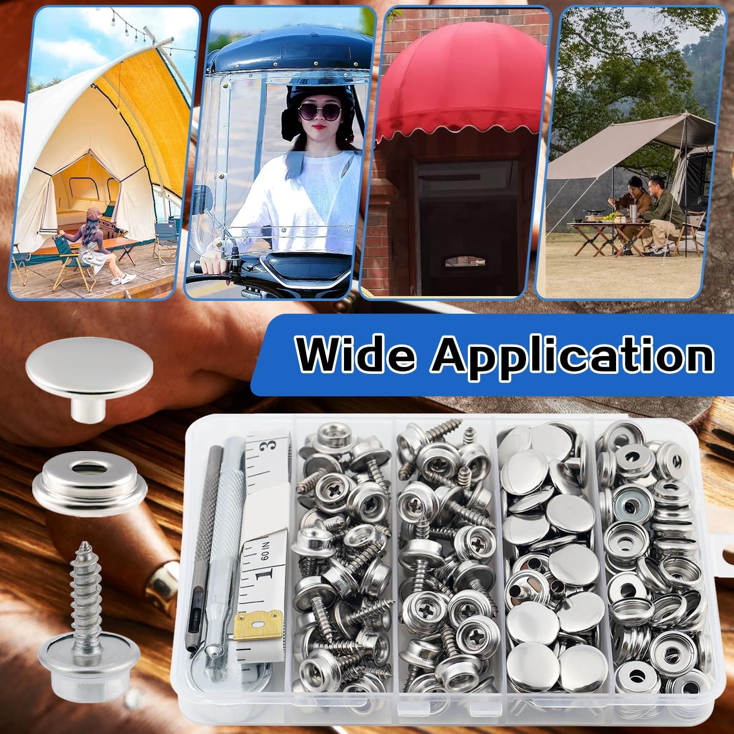 Canvas Snap Kit, 186PCS Snaps Button, Heavy Duty Fastener Tool Set, Stainless Steel Buttons Kit,Boat Cover Snaps,Carpet Snap for DIY Repairing Boat Covers,Canvas,Sewing