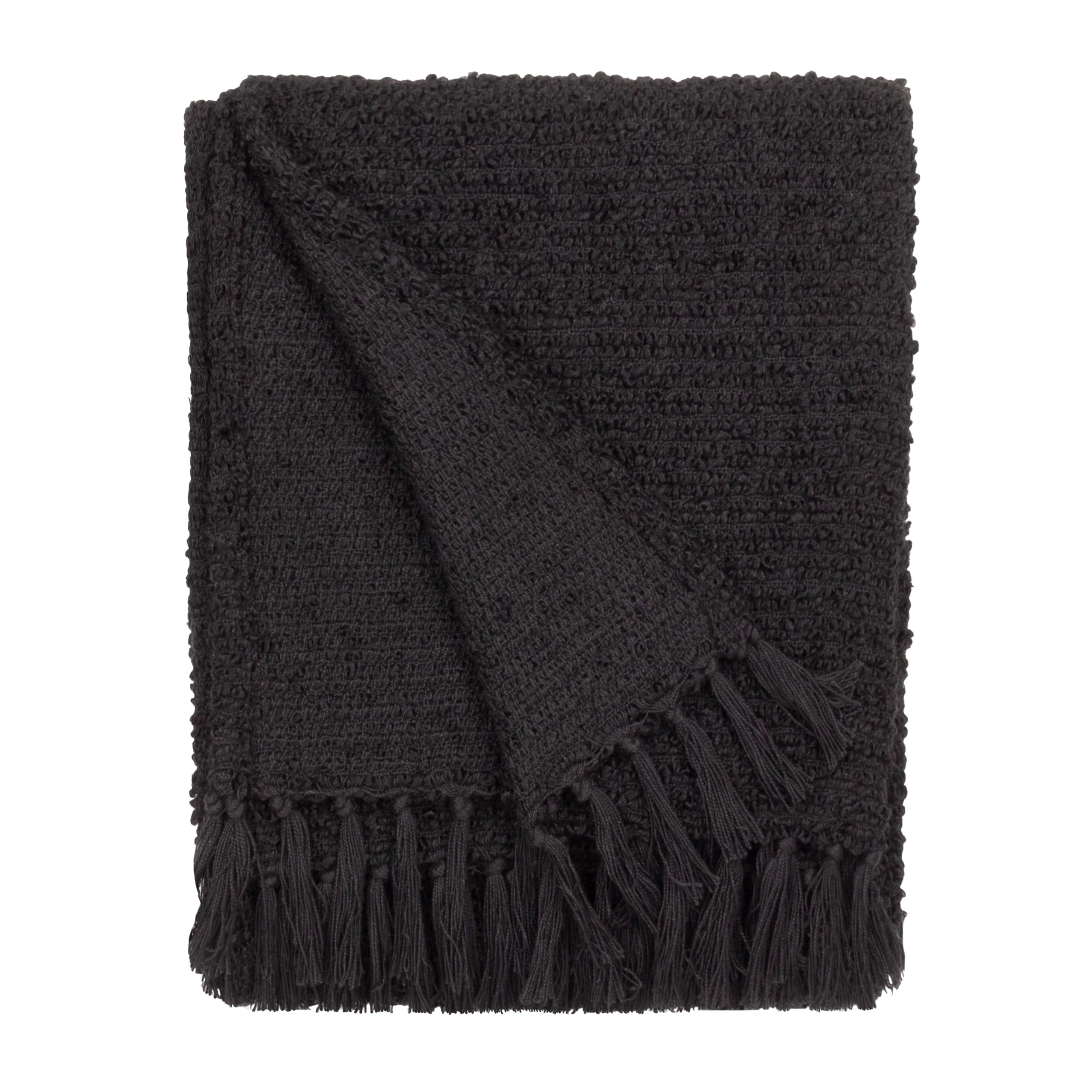 Yard Black Furn Candar Textured Boucle Throw – Soft Boucle Fringed Design ( – 130X170cm)