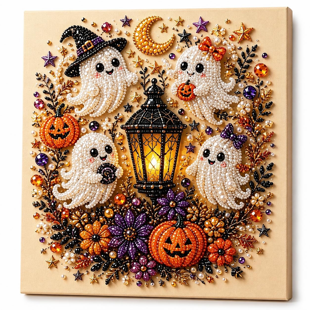 Halloween Ghost Pearl Diamond Art DIY Kit, Spooky Cute 3D Pearl Diamond Painting Crafts Kits for Adults, Beginner DIY Fall Home Decor Wall Art, Beginner DIY Seasonal Party Gift (#F)