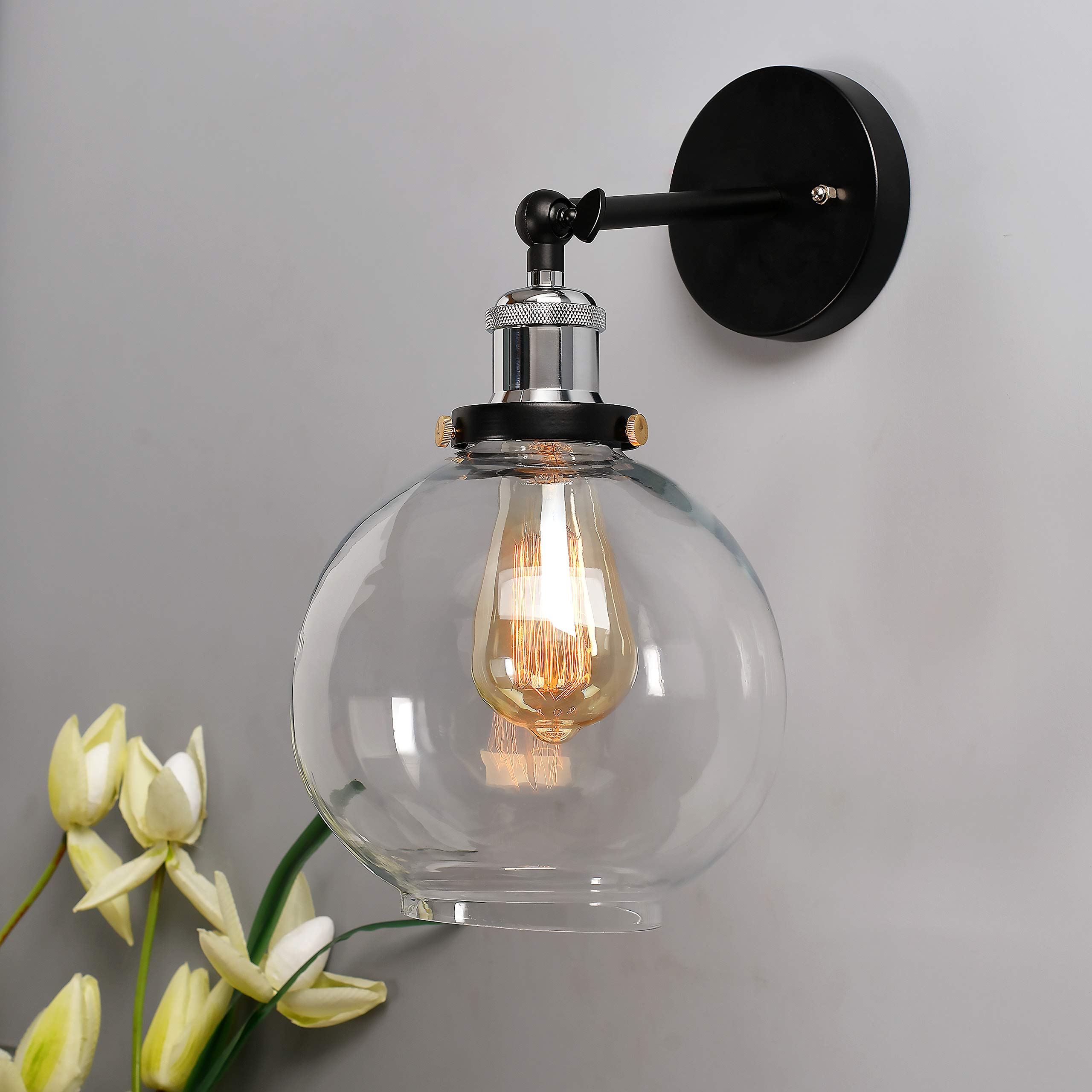 Homesake ® Edison Industrial Glass Wall Lamp, Antique Vintage Industrial Loft, E27 Holder, Decorative, Swing Wall LED Light, Filament (Nickel, Globe) (B07VJXNS1H) Amazon Price History, Amazon Price Tracker