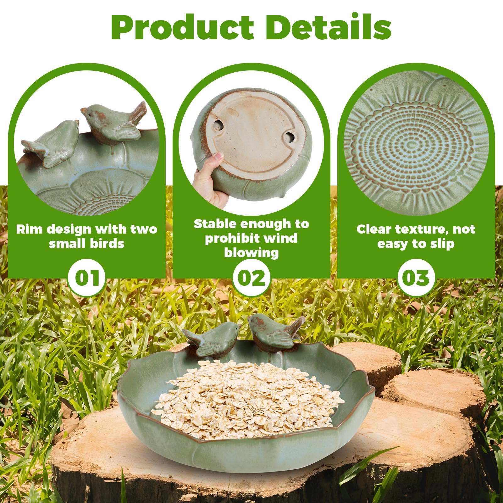 Bebedero para pájaros, resistente al invierno, redondo, 24 cm, cerámica esmaltada, para jardín, robusto, duradero, baño para pájaros, bebedero para pájaros, resistente a las heladas, para