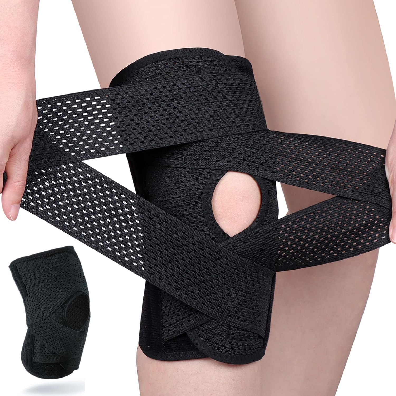 – Knee Brace with Side Stabilizer, 1PC Breathable Knee Support Brace Open-Patella Stabilizer Adjustable Compression Knee Brace for Men Women Meniscus Tear MCL Arthritis Joint Pain Relief (Black, 2XL)