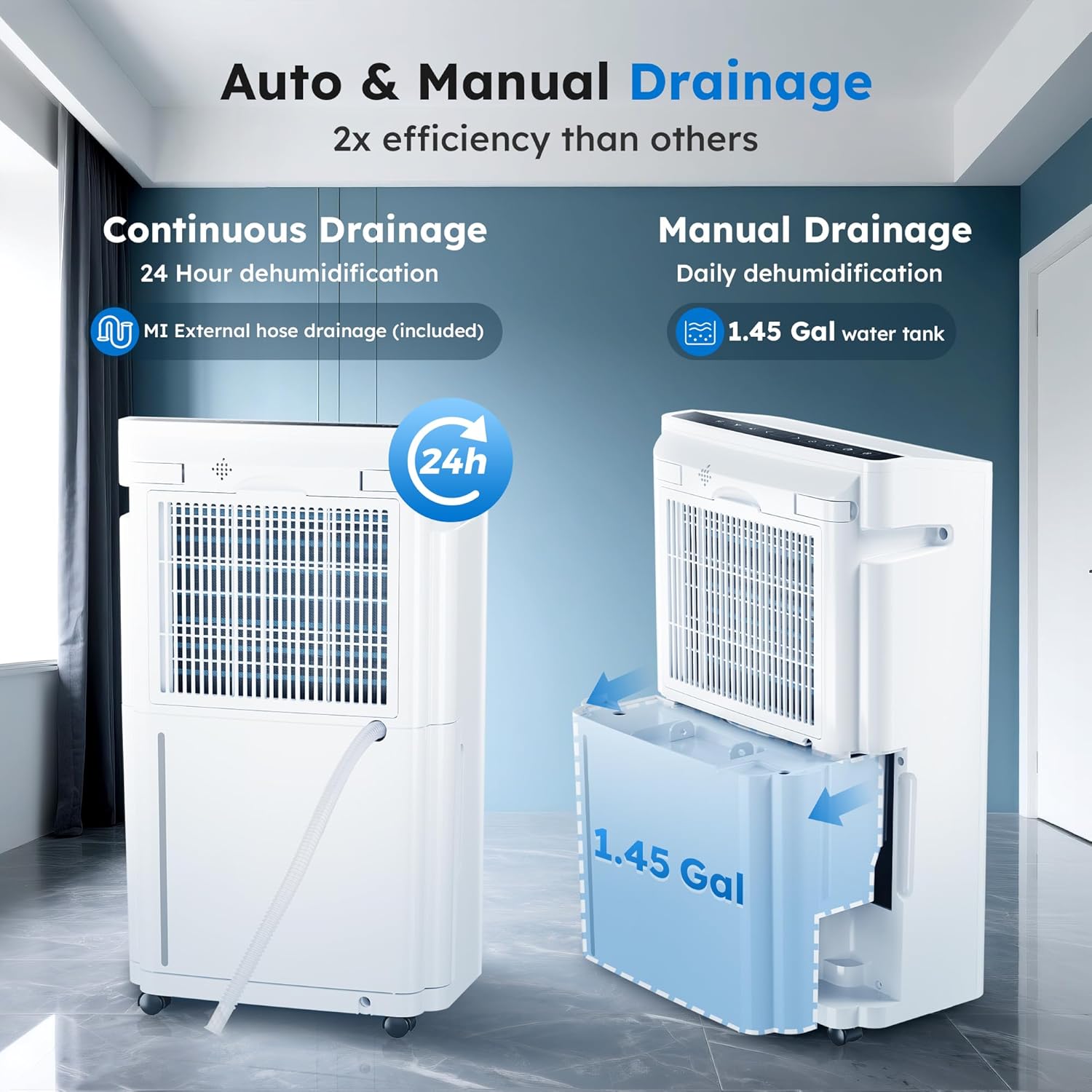 6,500 Sq. Ft Smart Dehumidifier for Basement With Drain Hose, 60 Pints Dehumidifiers for Home, Auto Defrost, Ideal for Large Room, Bathrooms & Bedrooms (White)