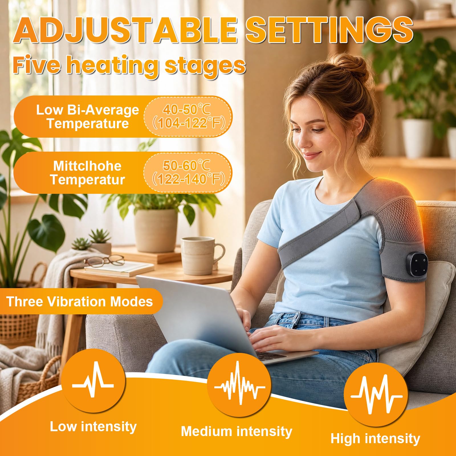 Schultermassagegerät, Mit 5 einstellbare Wärme & 3 Vibrationsmodi | Beheizte Schulterbandage Massagegerät Nacken Schulter Muttertagsgeschenk Vatertagsgeschenk für Zuhause Büro
