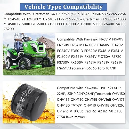 Miniatura 7 de 49065-0721 49065-7007 Filtro de aceite compatible con Kawasaki FR651V FR691V FR730V FR541V FR600V FX600V FS730 FB460 FX481V 4 ciclos cortacésped de