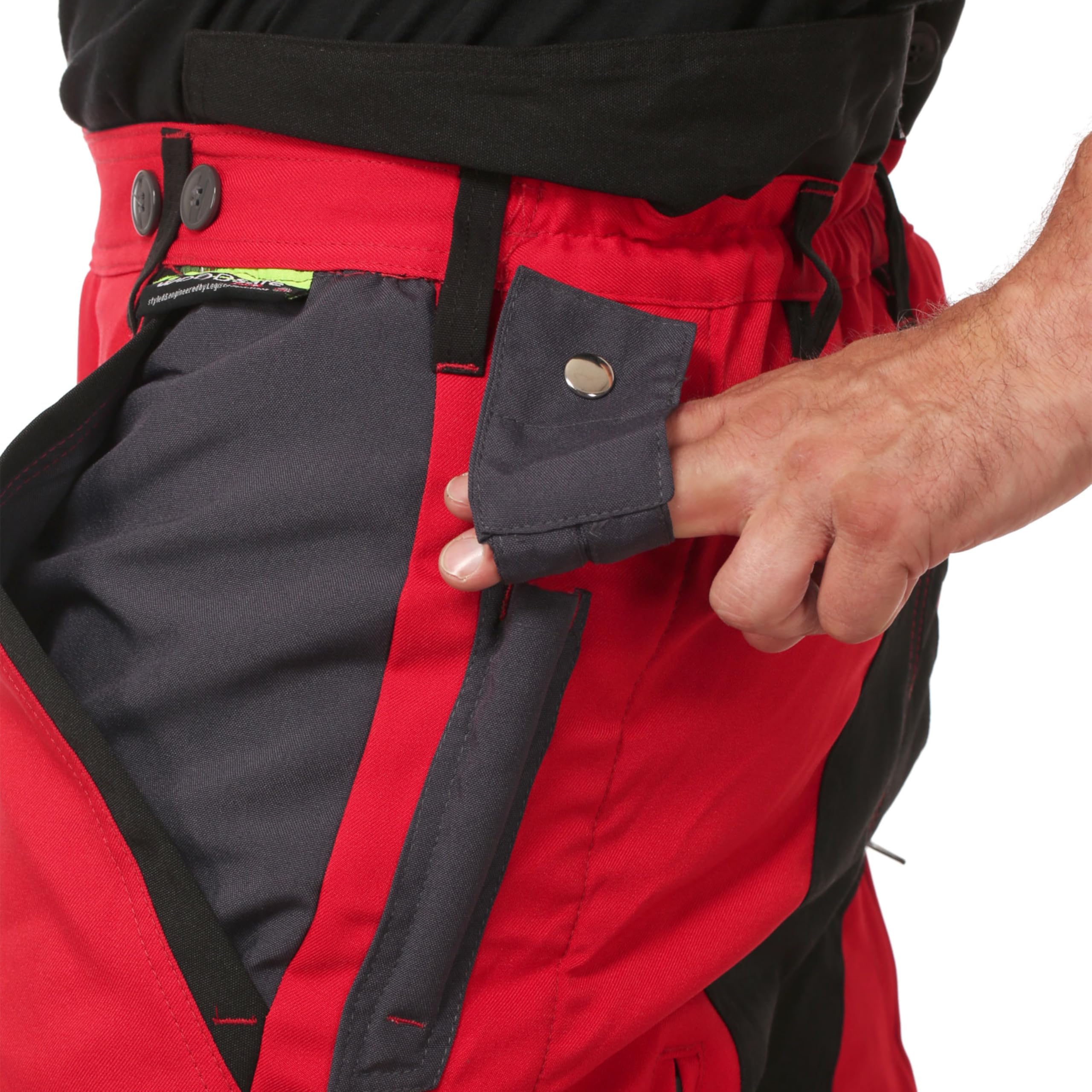 Schnittschutzhose Klasse 2, Forsthose, kwf-geprüft, Bundhose rot/grau, Herren - Waldarbeiterhose mit Schnittschutz Form A, leichtes Gewicht