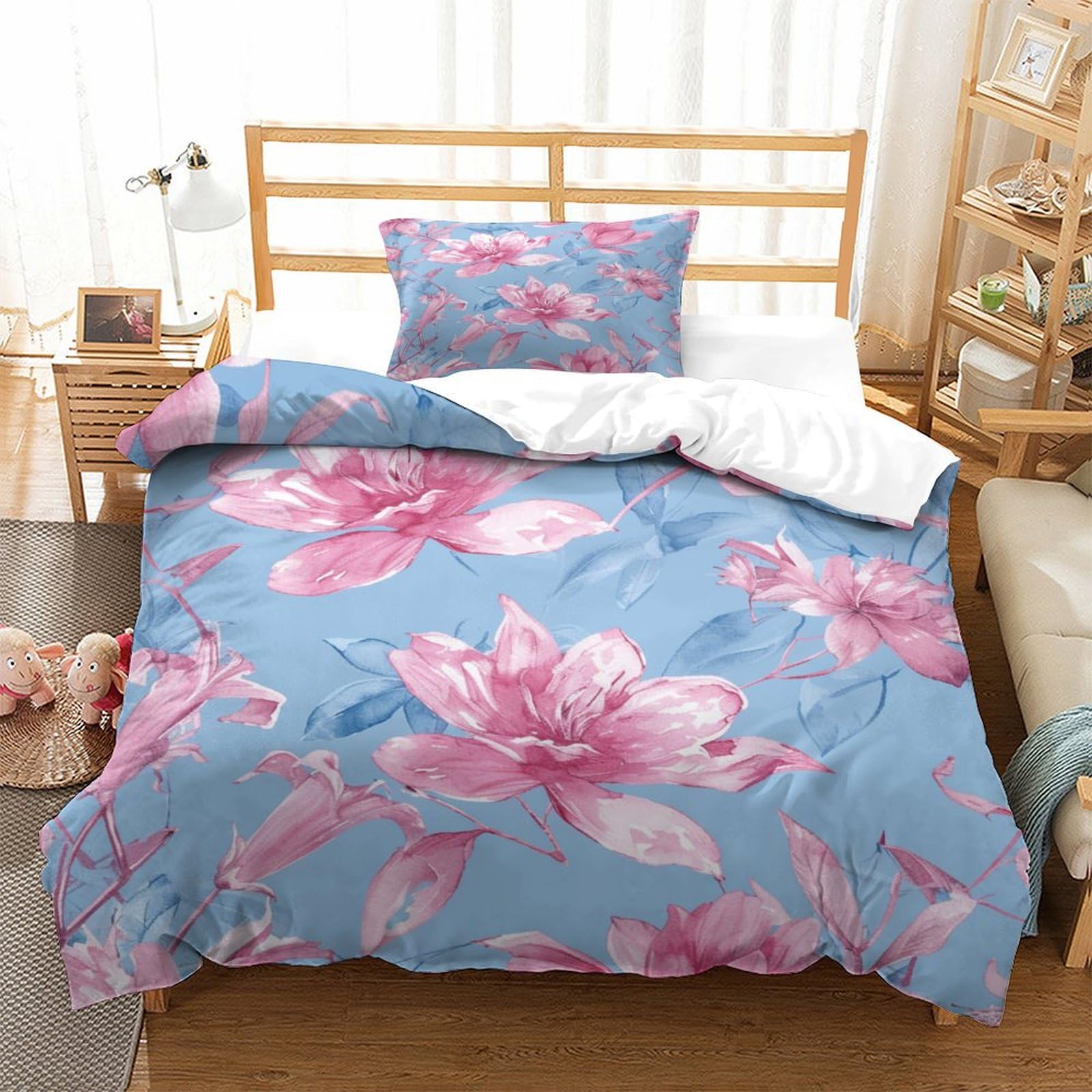 P1S9U7W5Y Botanical 3D Printed Duvet Cover Set 3pcs Microfiber Floral Bedding Set Single（135x200cm）