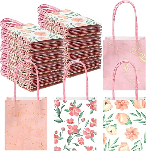 Miniatura 1 de Teling 24 mini bolsas de regalo florales de primavera con asas, agradecimiento, día de la madre, pequeñas bolsas de flores, regalos de fiesta, a