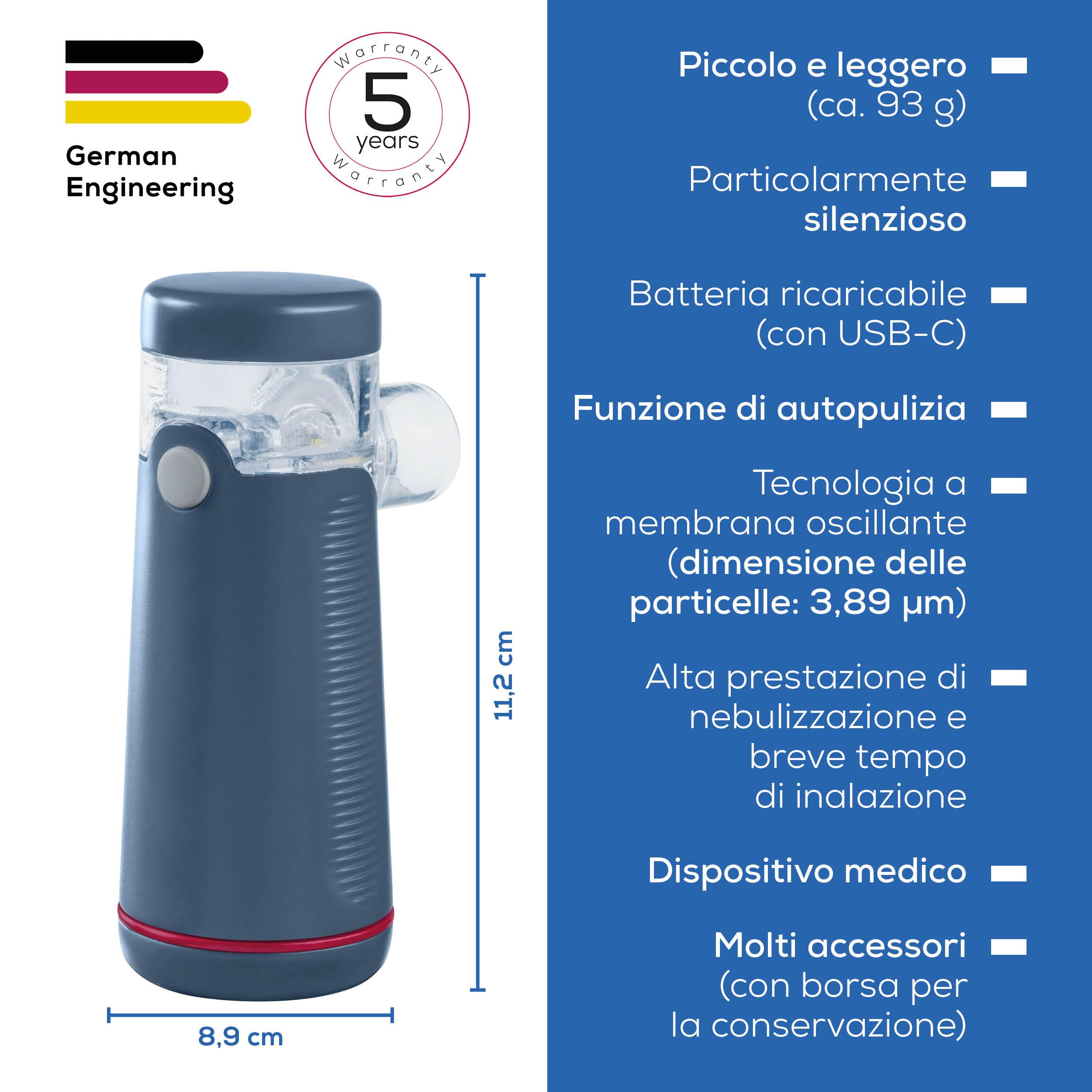 Beurer IH 49 Aerosol, dispositivo di inalazione portatile per bambini e adulti, per raffreddore, asma e altre malattie respiratorie, batteria ricaricabile, particolarmente silenzioso, con tasca