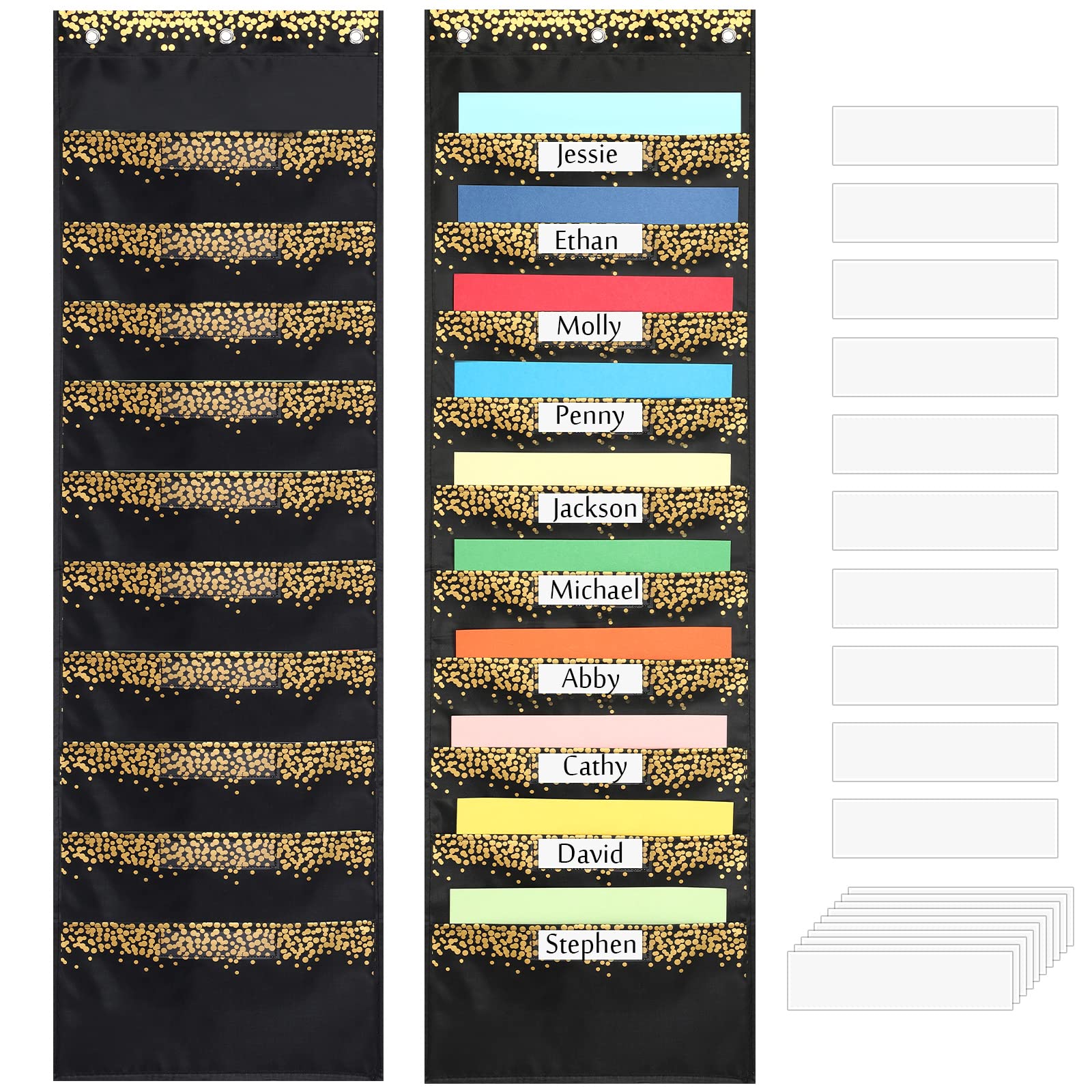 Photo 1 of Sabary 10 Pockets Hanging Wall File Organizer Heavy Duty File Storage Pocket Chart Wall File Folders Organizer with Nametag Pockets Space Saver for Office and Classroom (1 Pack)