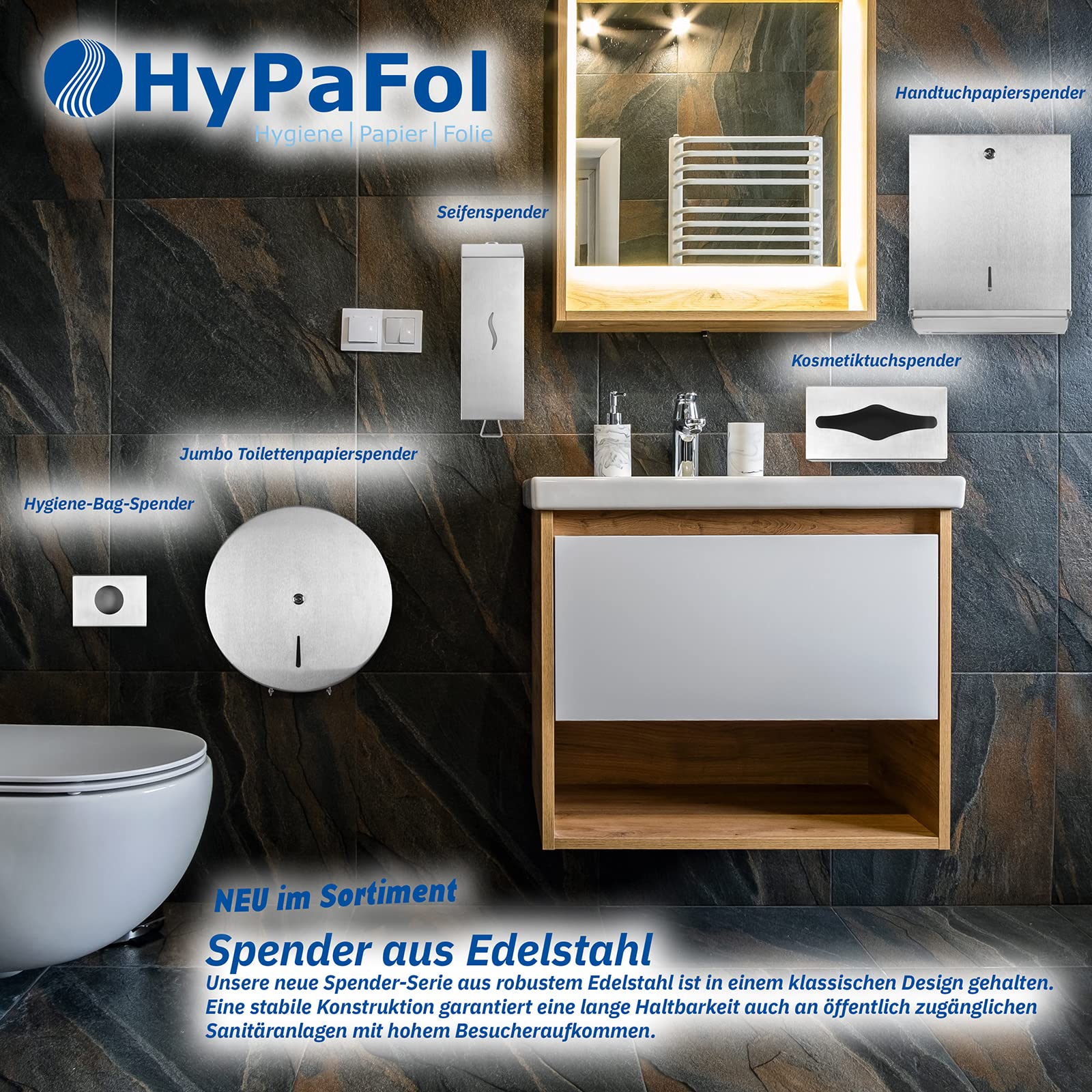 Hypafol Seifenspender aus Edelstahl | 1.000 ml | robuster und Stabiler Flüssigseifen-Spender | modernes, minimalistisches Design