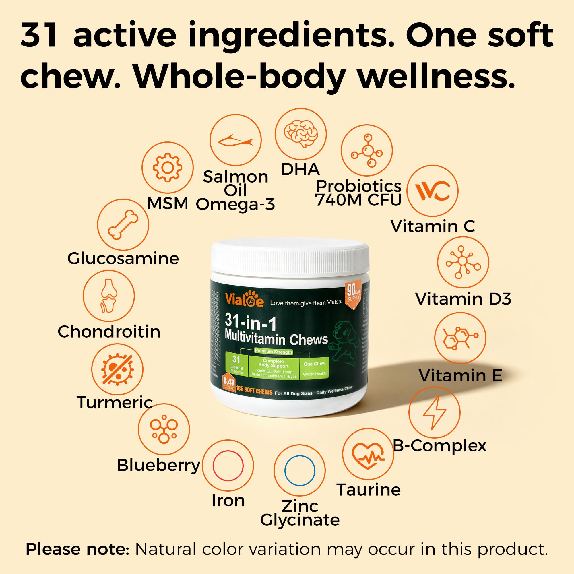 31-in-1 Dog Multivitamin Soft Chews – 185 Chews, 90-Day |SupplyGlucosamine+Chondroitin+MSM | Salmon Oil | 740M CFU Probiotics | Chelated Minerals | B-Complex | Gut+Immune | Grain-Free — Amazon image 2