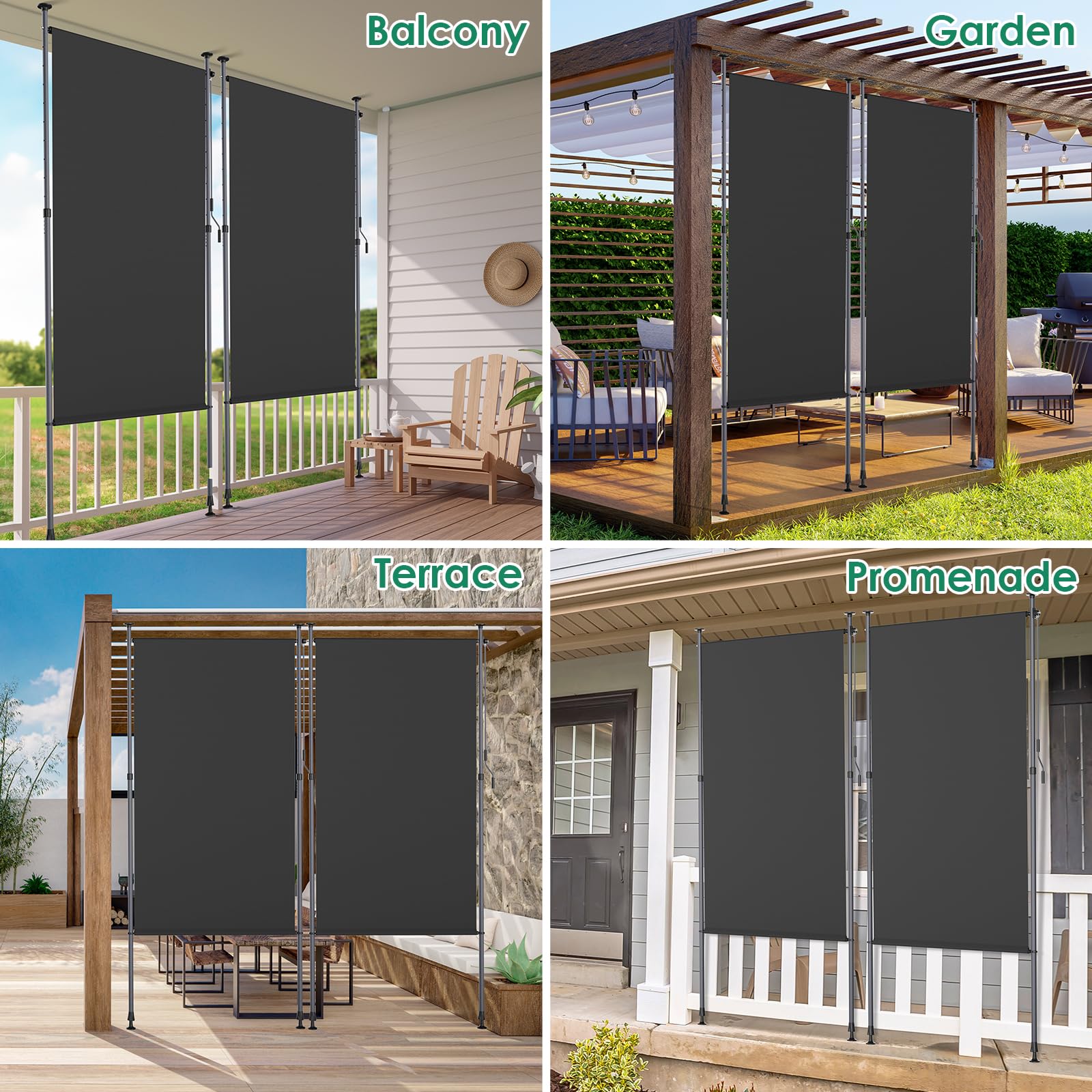 ISOISL Store vertical extérieur extensible 120 x 270 cm | Store vertical avec manivelle sans perçage | Brise-vue de balcon et protection contre le vent pour jardin et terrasse - Anthracite